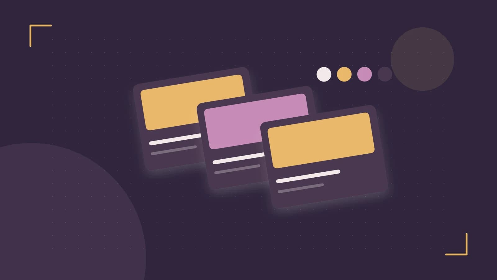 Editorial illustration of responsive browser layouts, overlapping design components and a color system