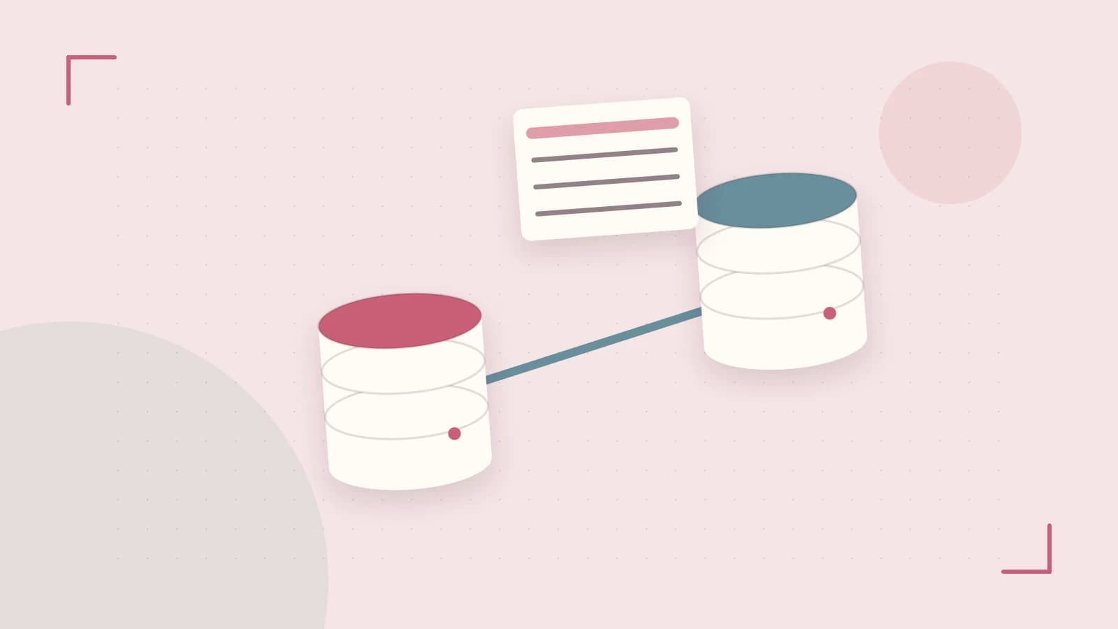 Editorial illustration of structured records, database cylinders and relationships between tables