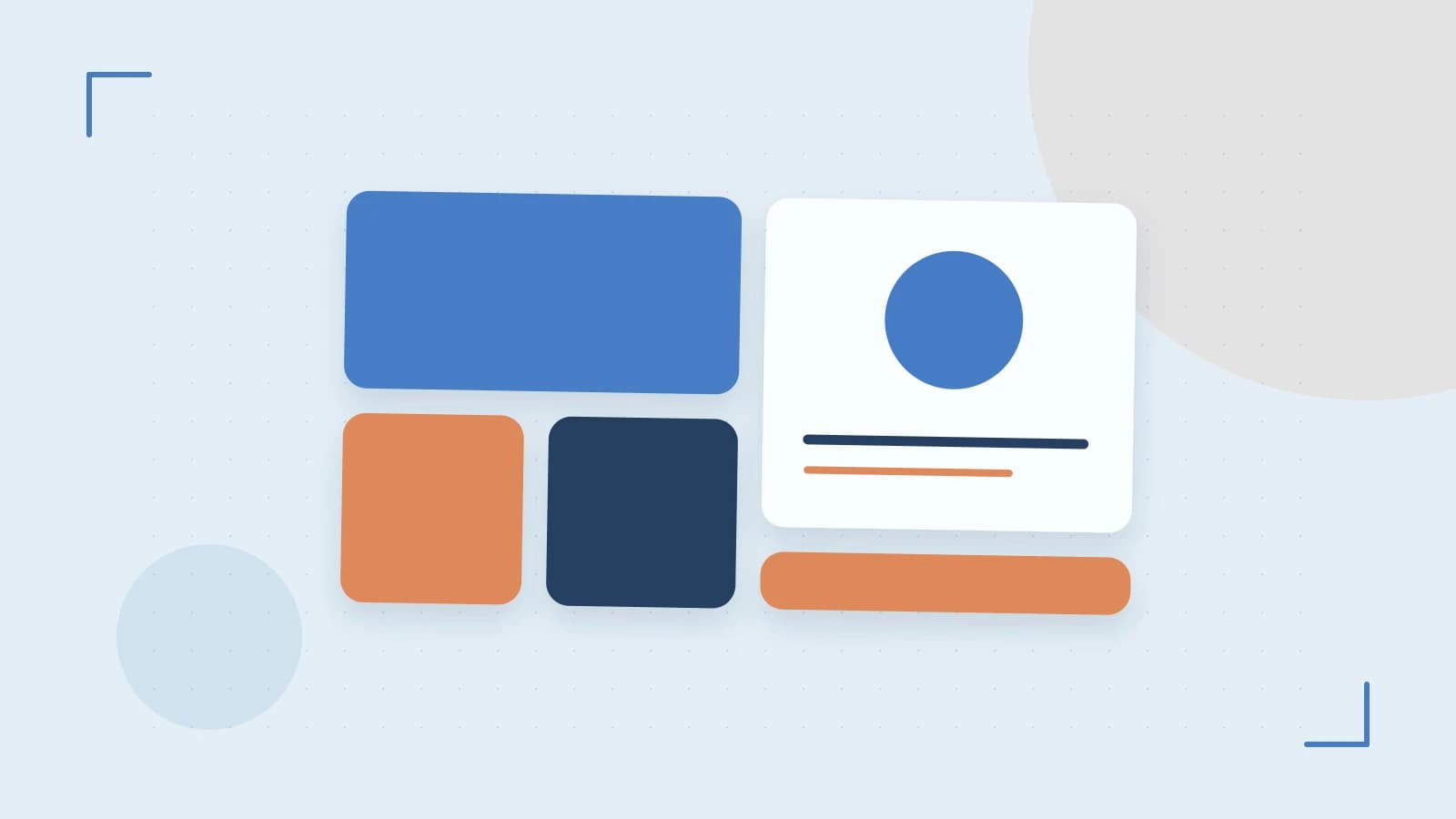 Editorial illustration of responsive browser layouts, overlapping design components and a color system