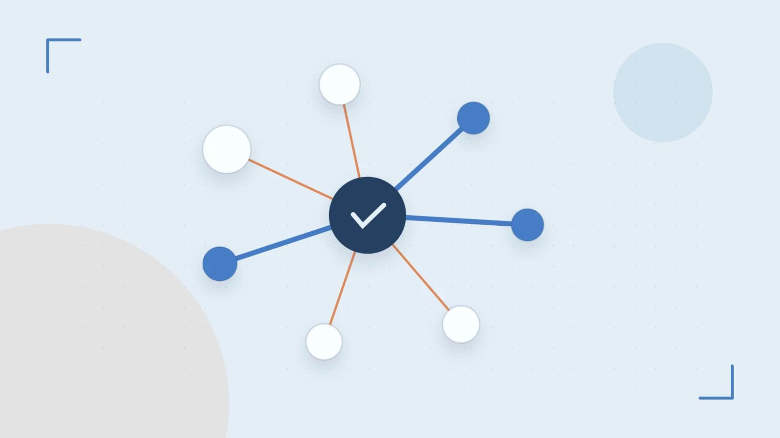 Editorial illustration of an algorithmic node graph with branching paths and a highlighted result