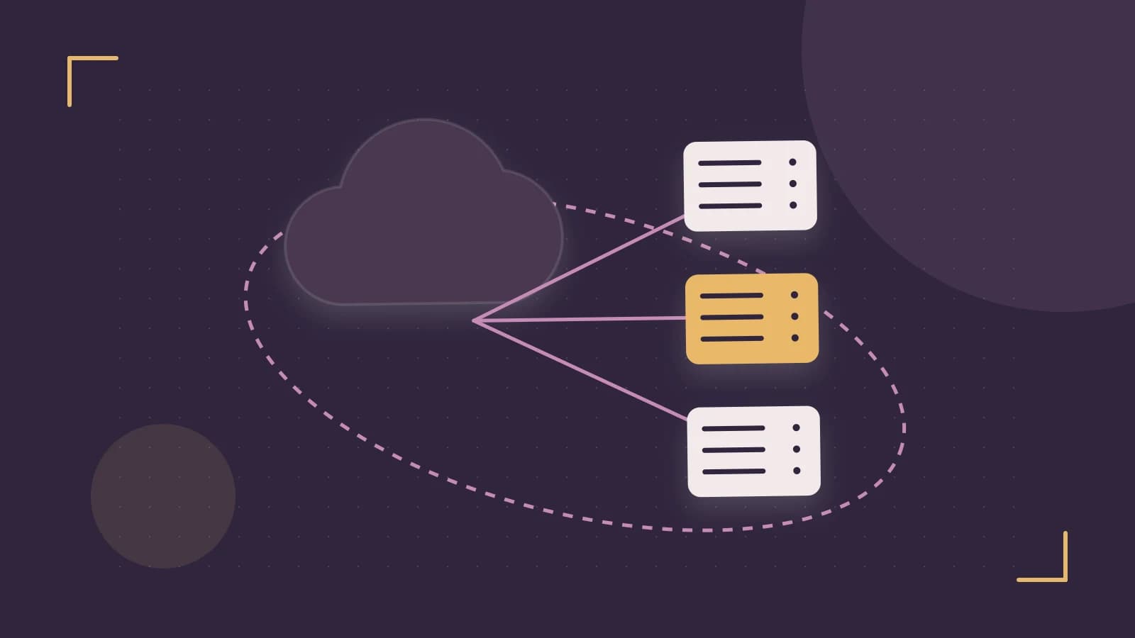 Editorial illustration of cloud infrastructure, connected server racks and an orbital service map