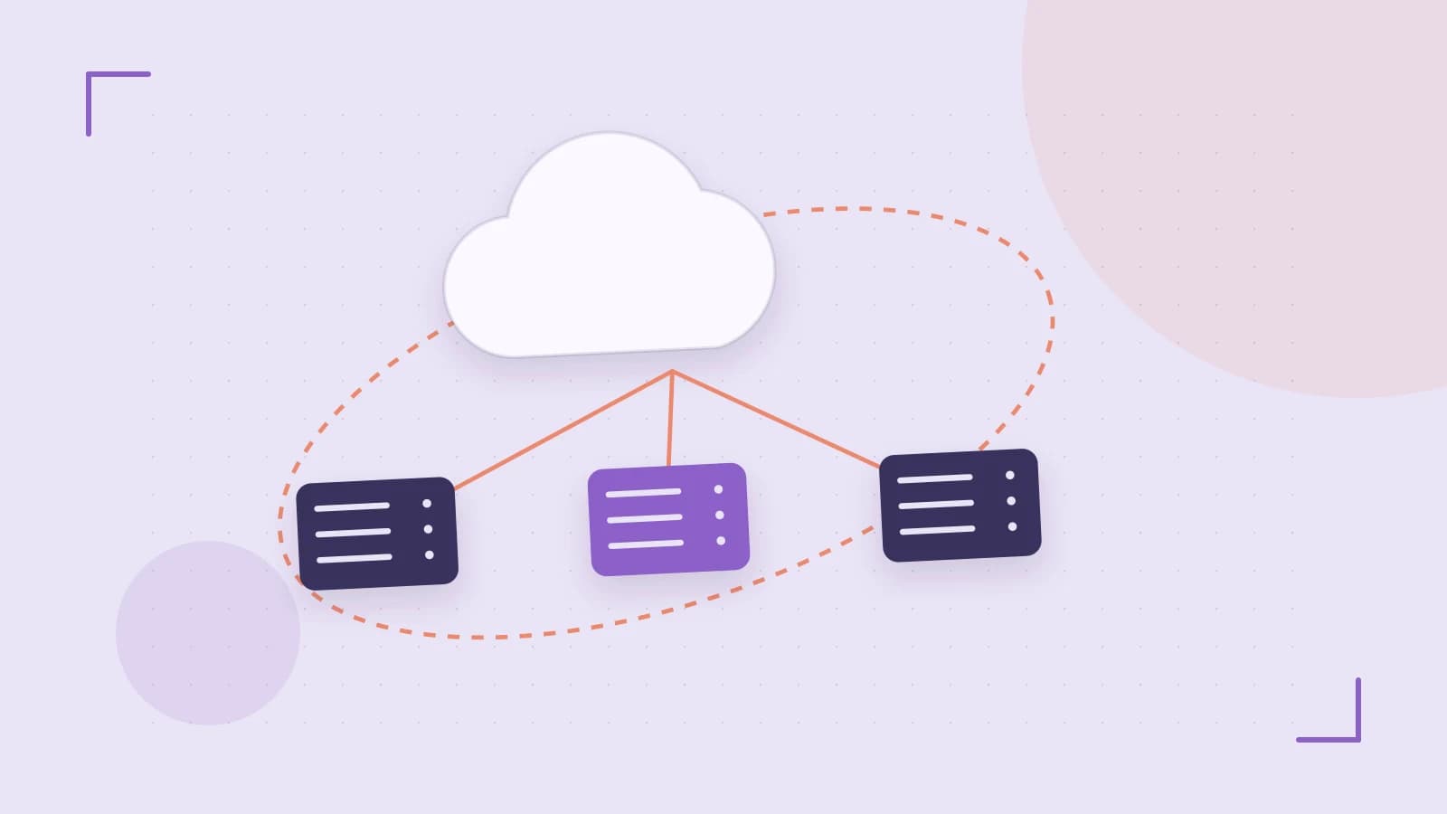 Editorial illustration of cloud infrastructure, connected server racks and an orbital service map