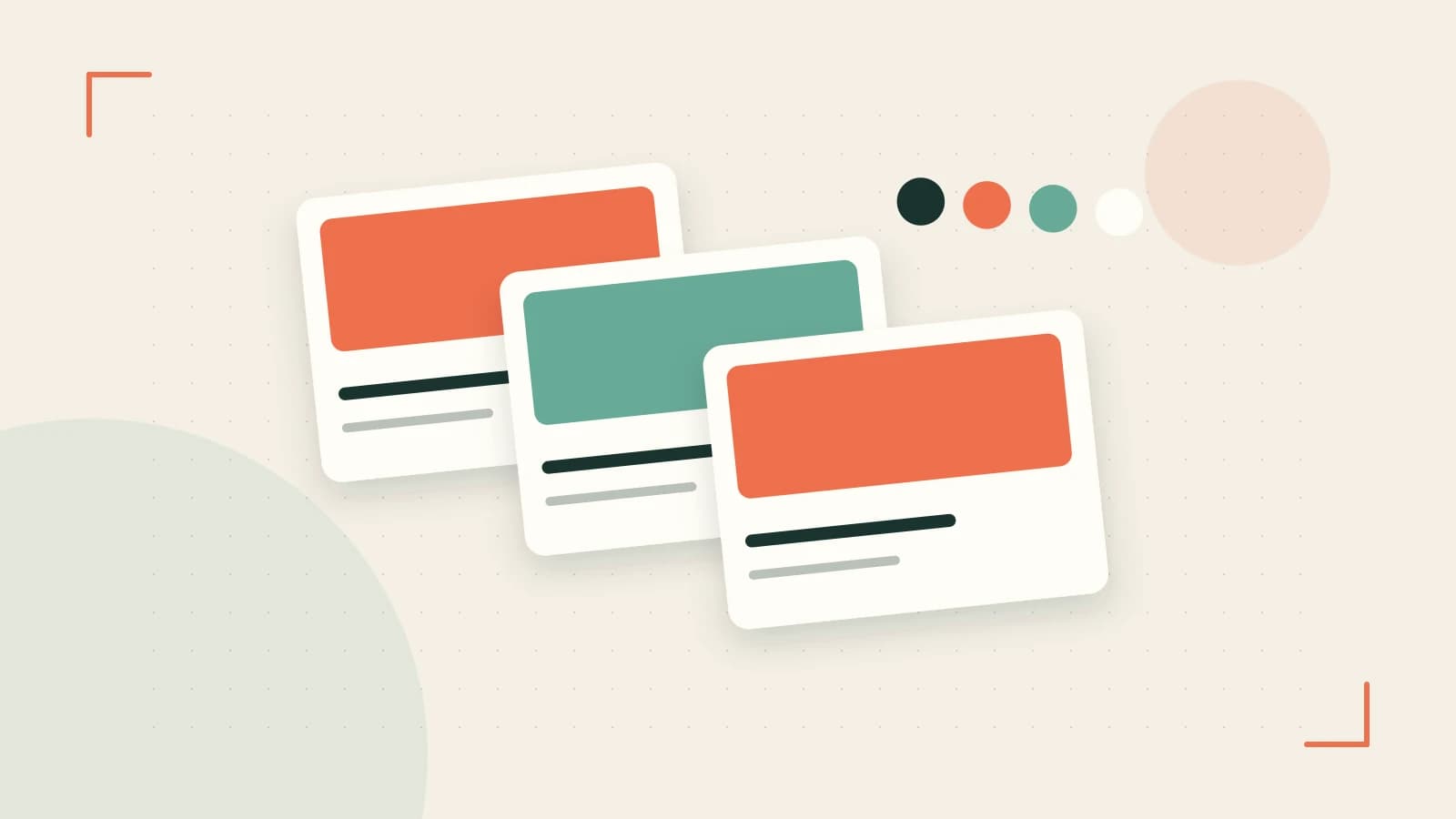 Editorial illustration of responsive browser layouts, overlapping design components and a color system