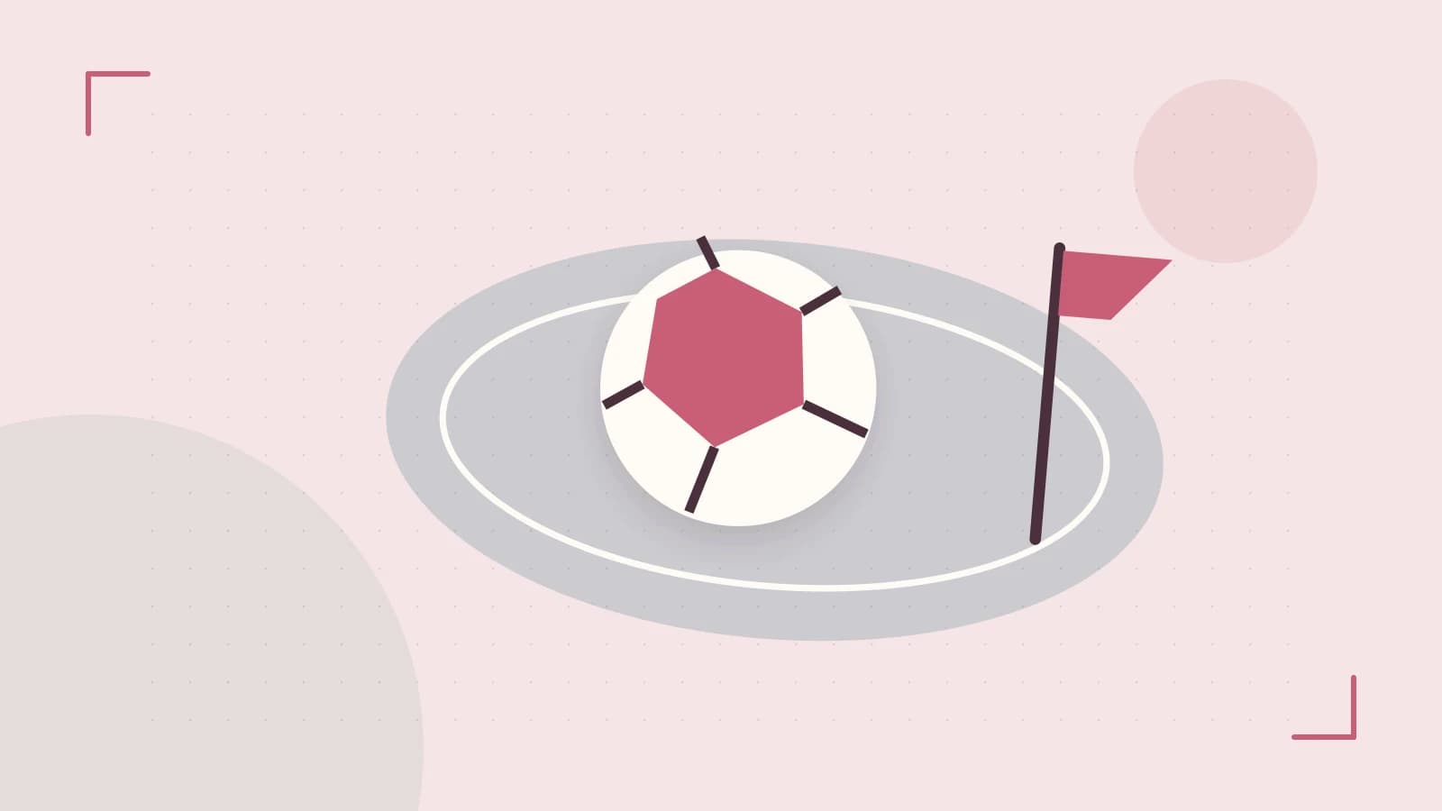 Editorial illustration of a stylized sports ball, stadium geometry and dynamic arcs