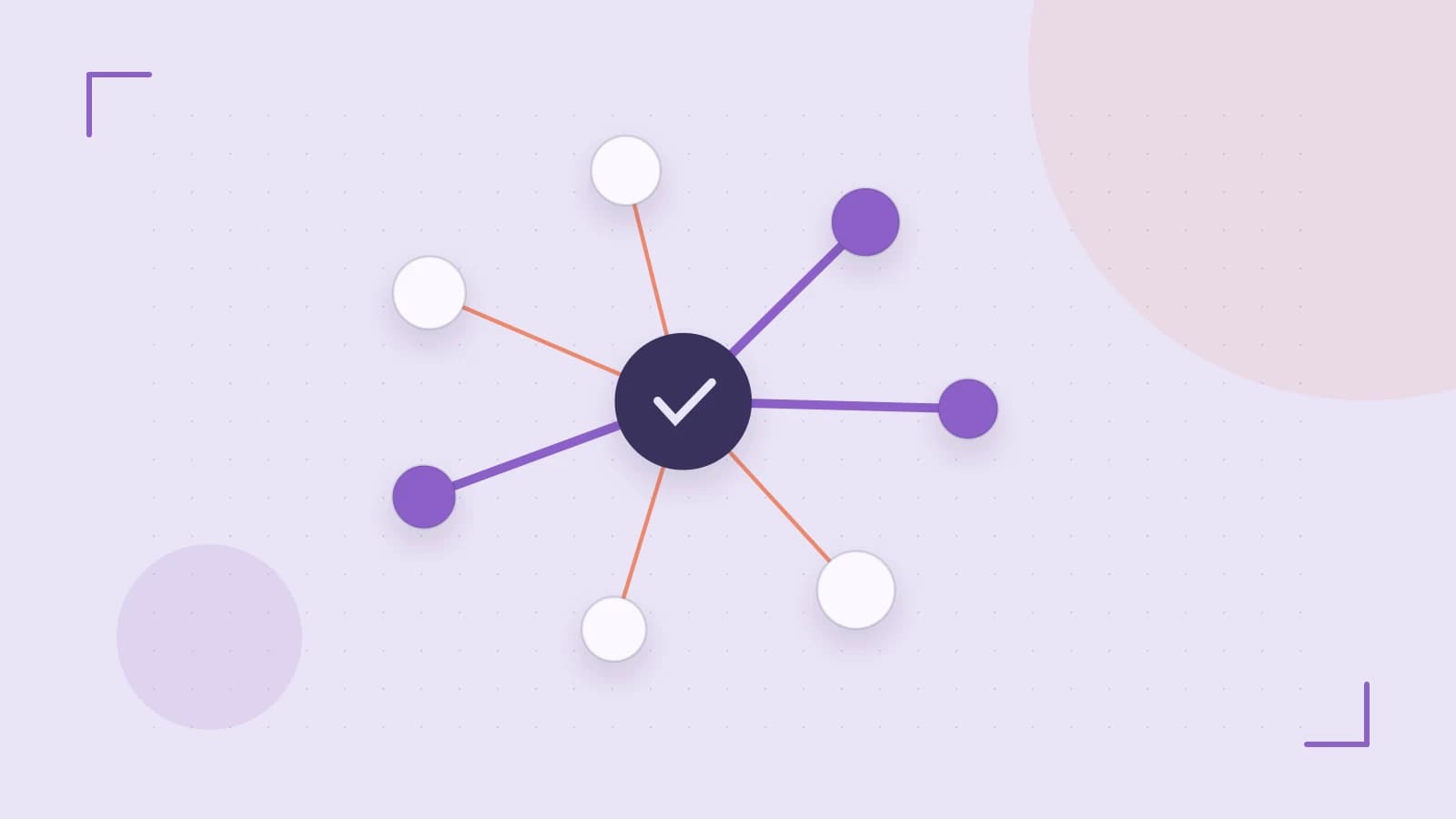 Editorial illustration of an algorithmic node graph with branching paths and a highlighted result