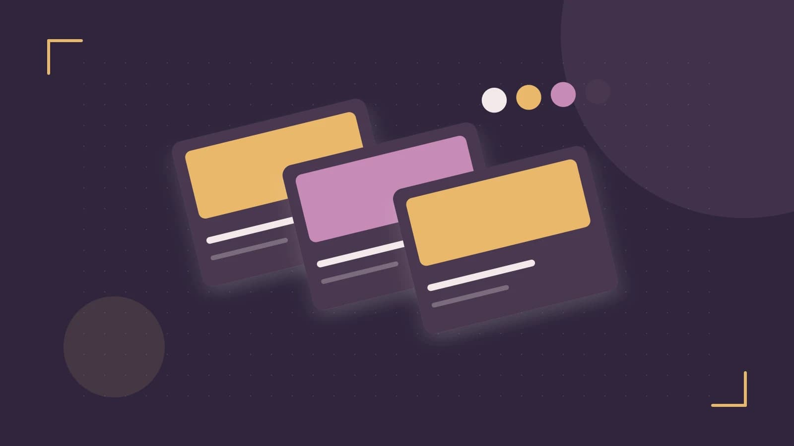 Editorial illustration of responsive browser layouts, overlapping design components and a color system
