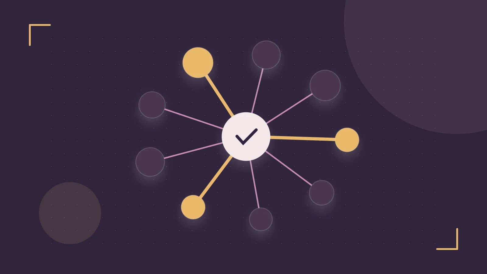 Editorial illustration of an algorithmic node graph with branching paths and a highlighted result
