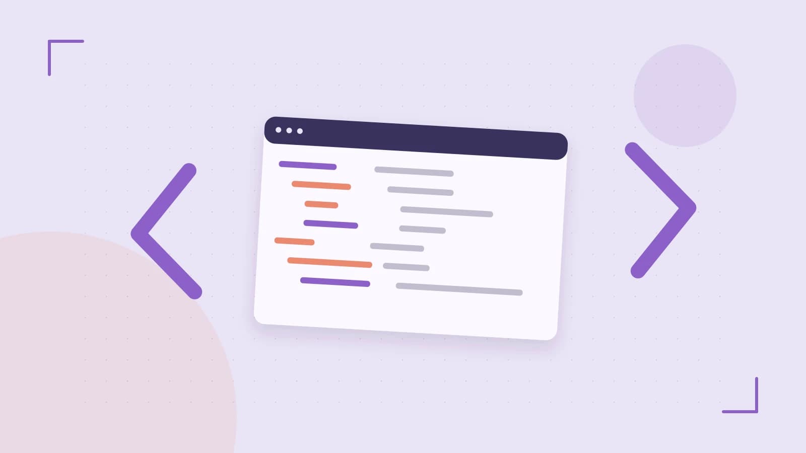 Editorial illustration of an abstract code editor, syntax blocks and oversized programming brackets