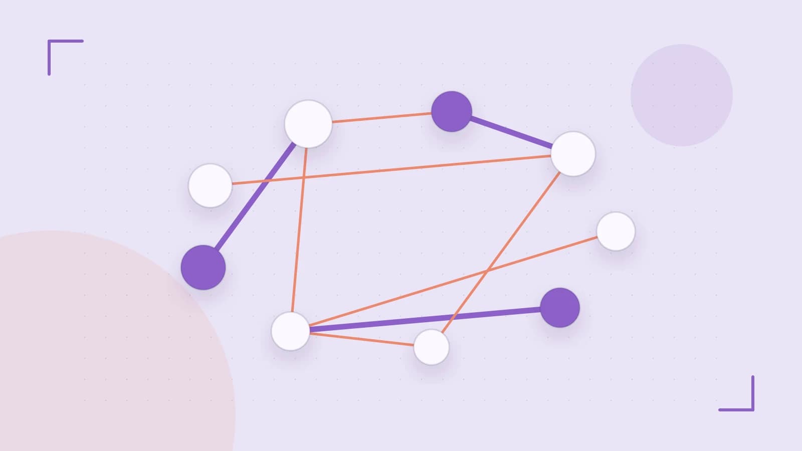 Editorial illustration of an algorithmic node graph with branching paths and a highlighted result