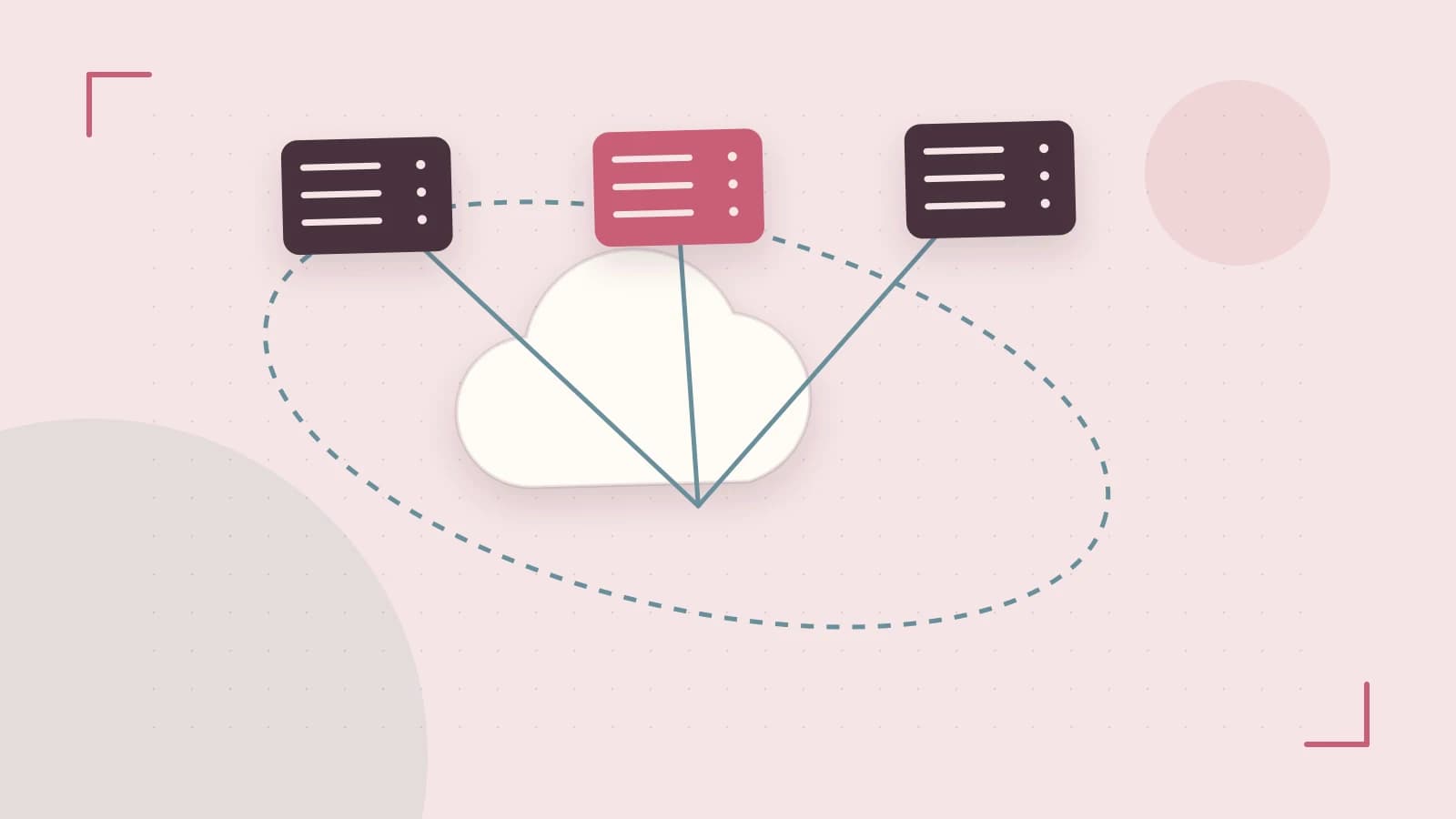 Editorial illustration of cloud infrastructure, connected server racks and an orbital service map