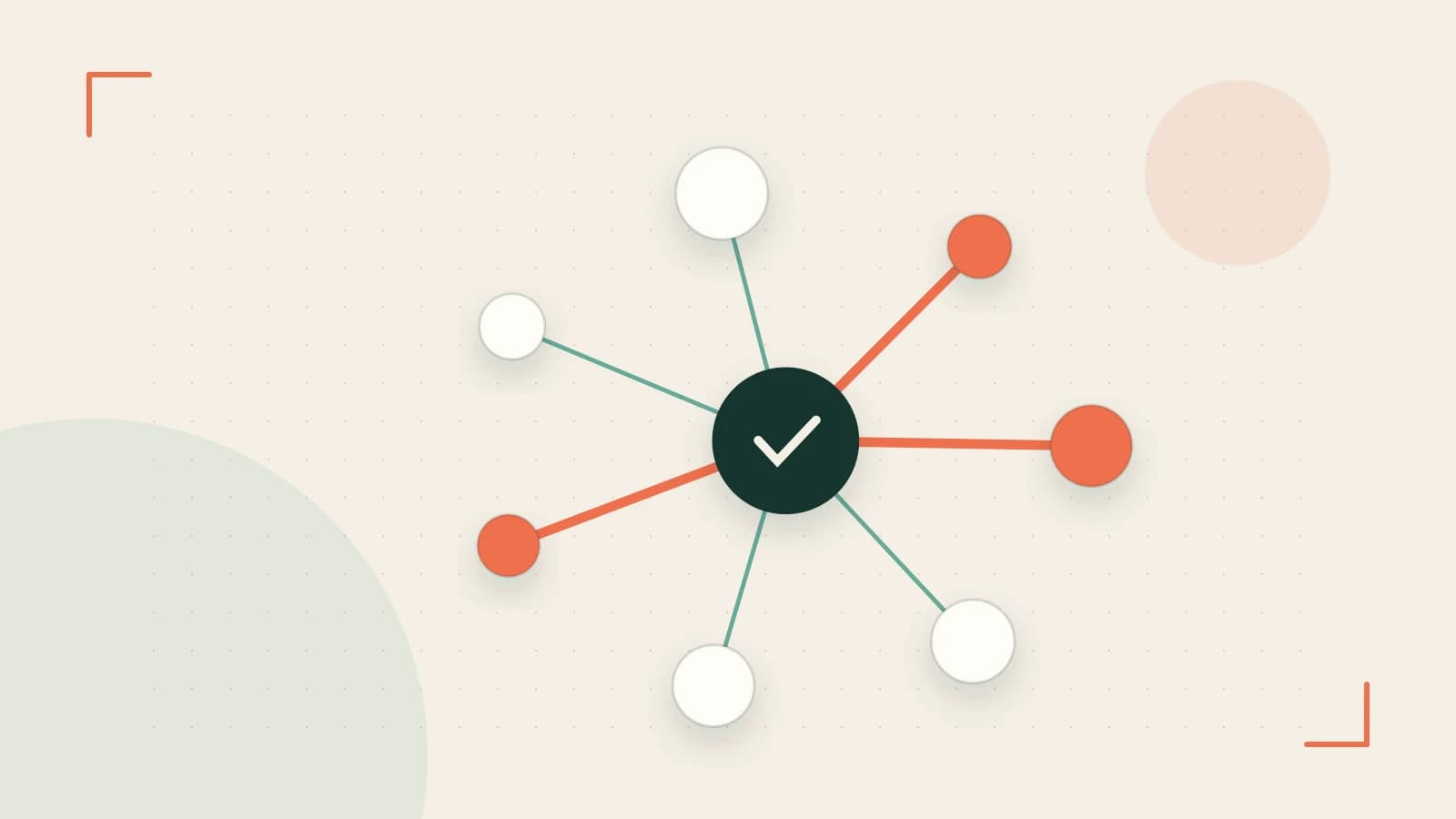 Editorial illustration of an algorithmic node graph with branching paths and a highlighted result