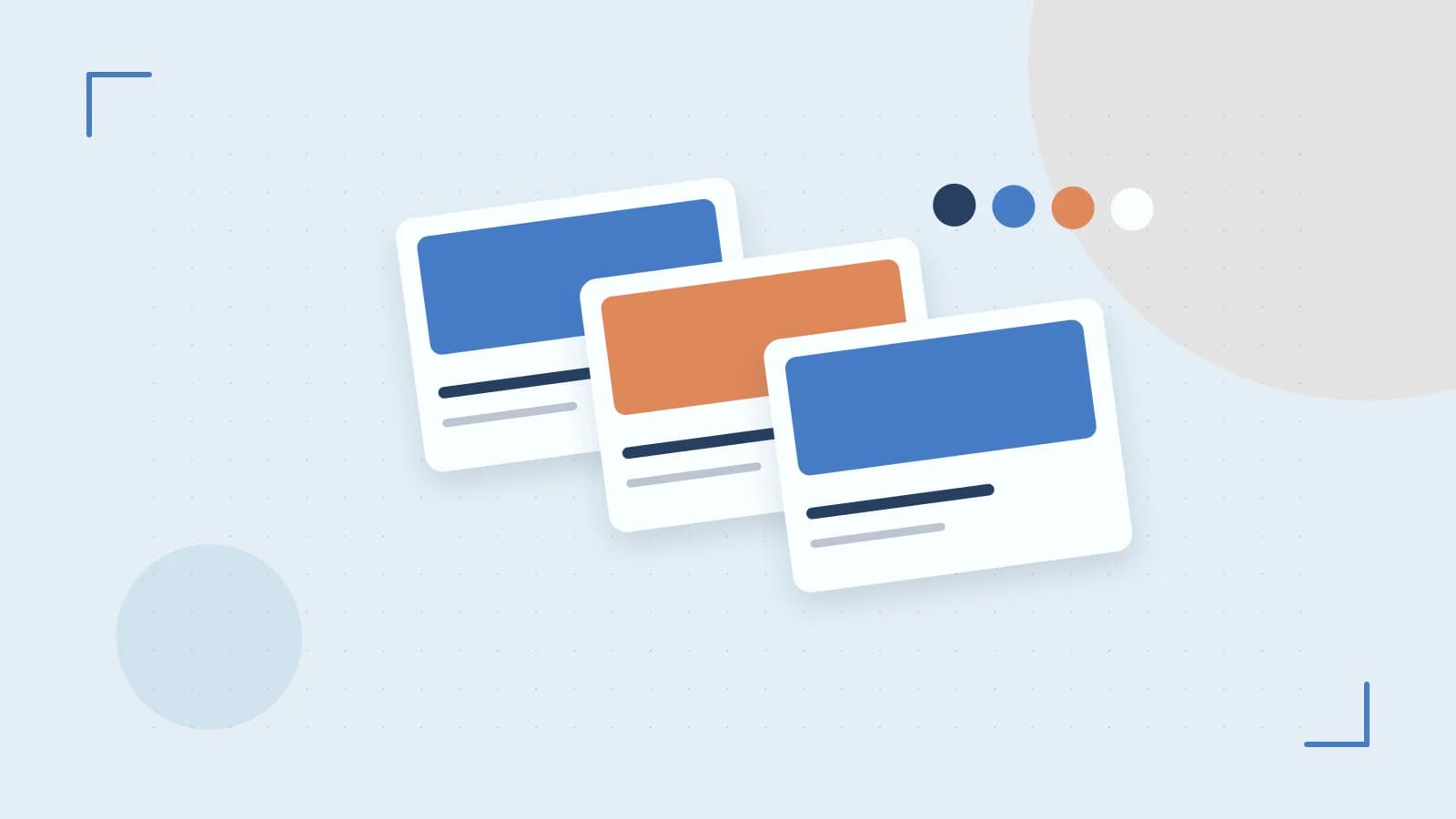Editorial illustration of responsive browser layouts, overlapping design components and a color system