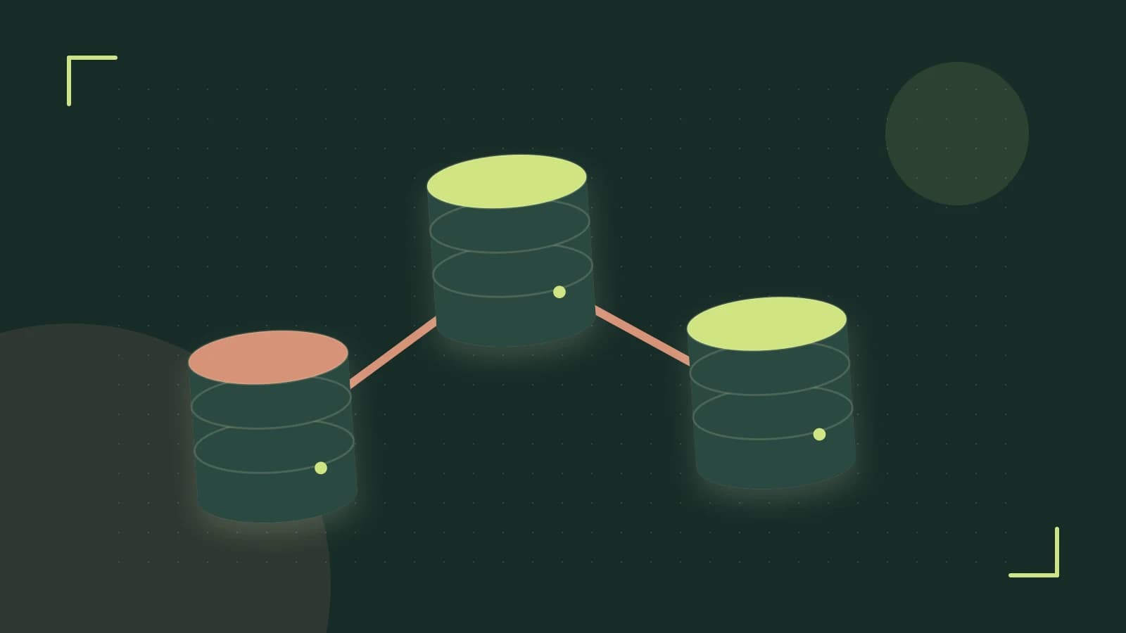 Editorial illustration of structured records, database cylinders and relationships between tables
