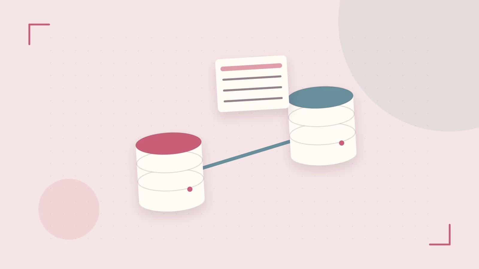 Editorial illustration of structured records, database cylinders and relationships between tables