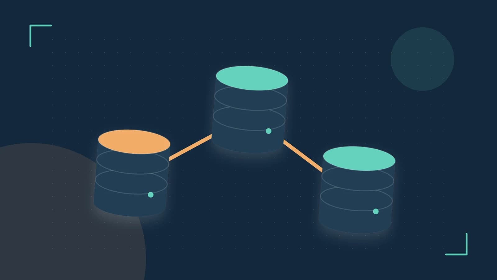 Editorial illustration of structured records, database cylinders and relationships between tables