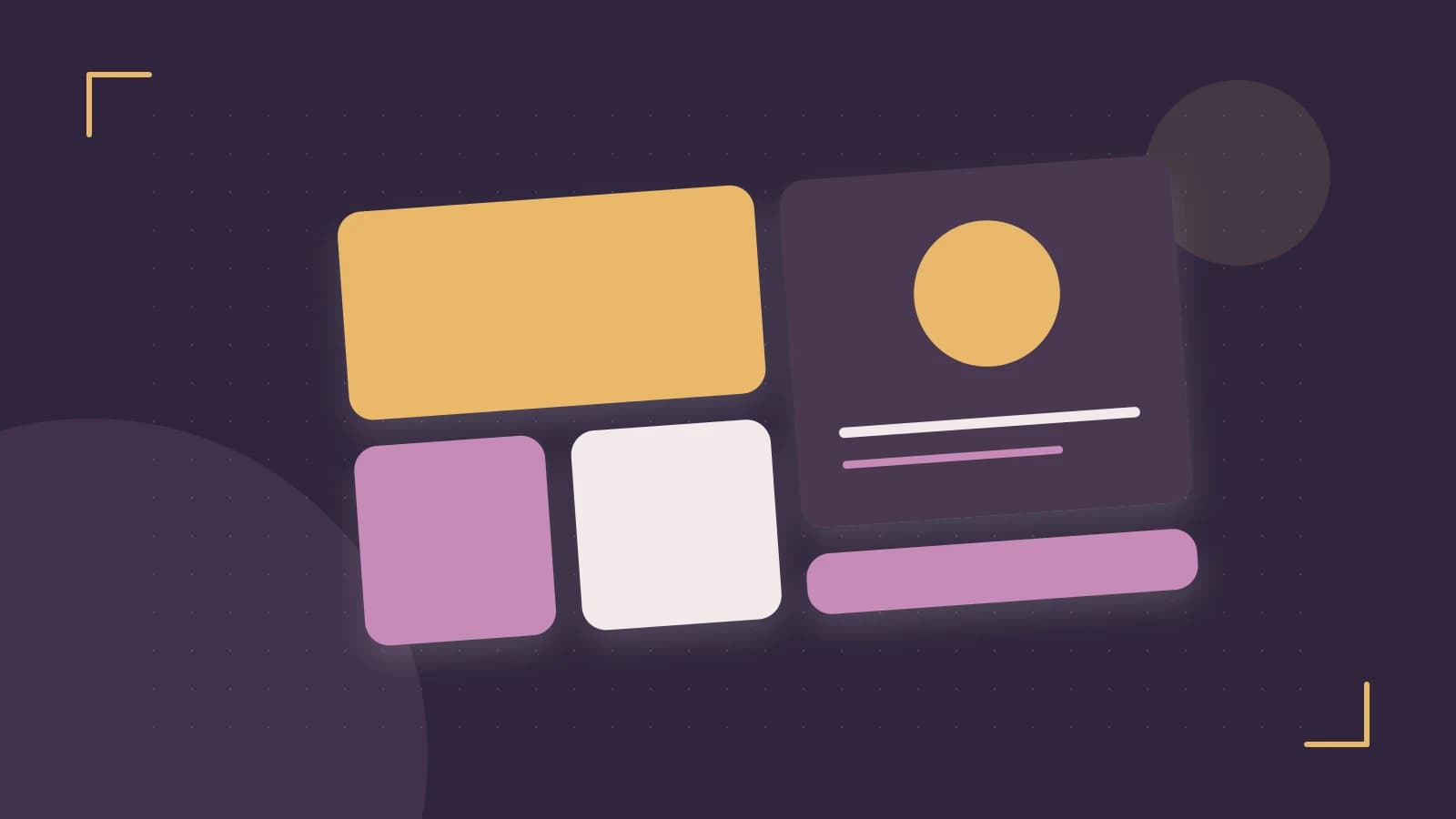 Editorial illustration of responsive browser layouts, overlapping design components and a color system