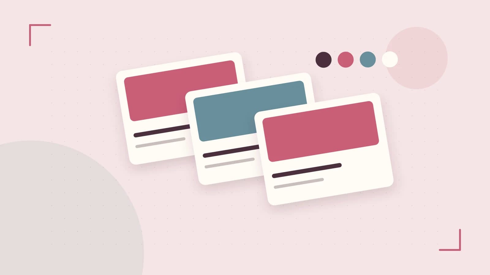 Editorial illustration of responsive browser layouts, overlapping design components and a color system