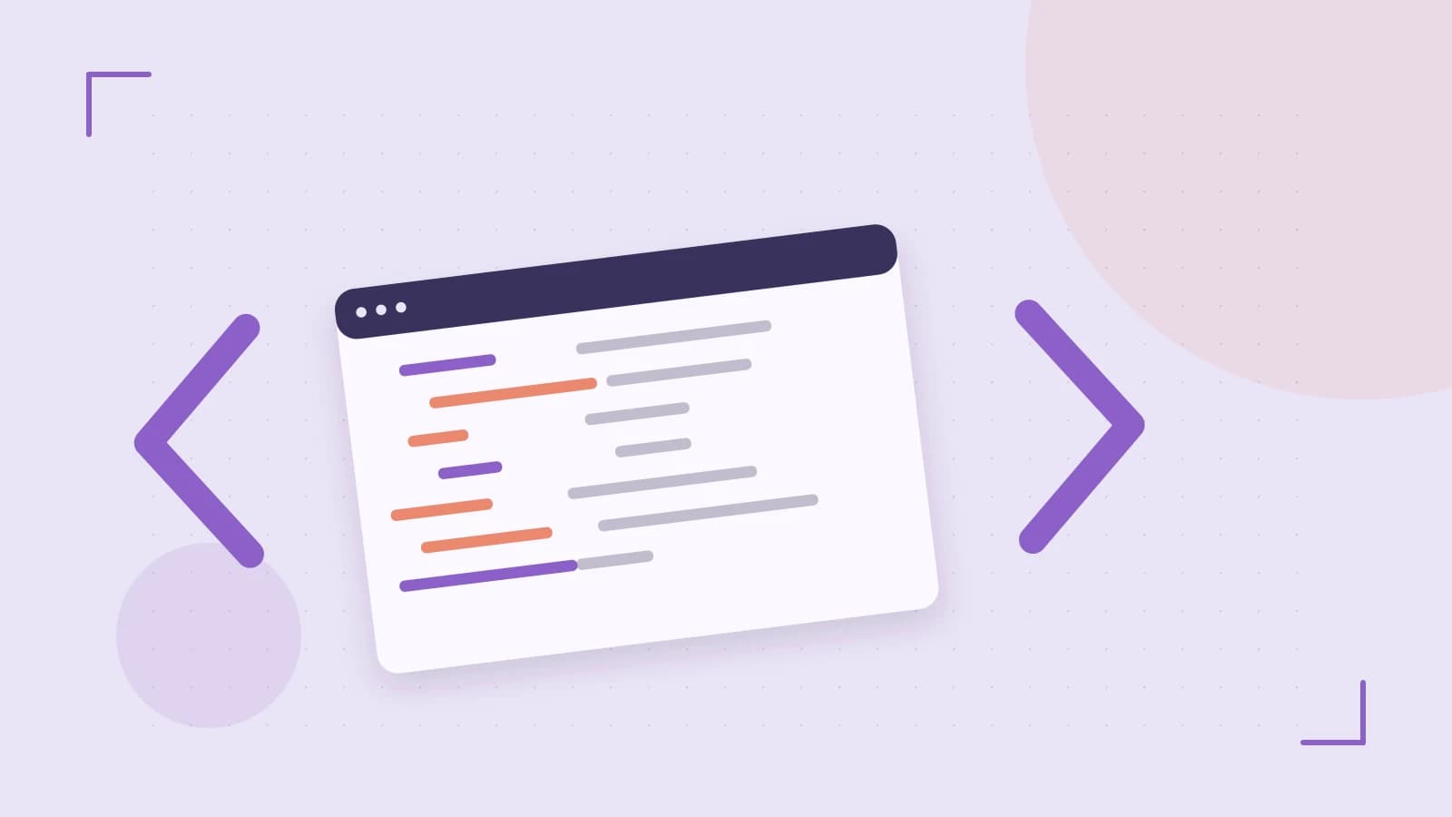 Editorial illustration of an abstract code editor, syntax blocks and oversized programming brackets