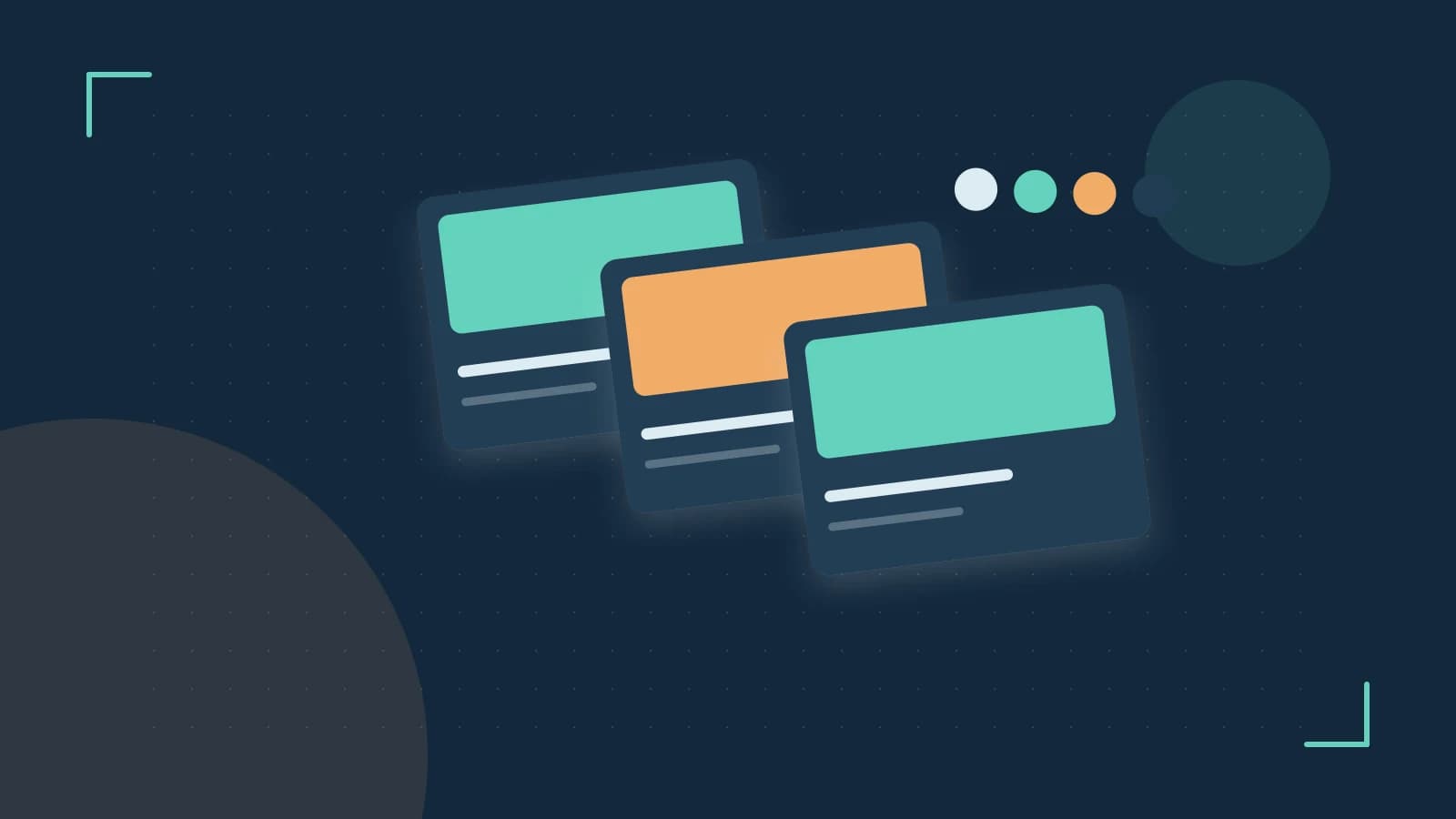 Editorial illustration of responsive browser layouts, overlapping design components and a color system