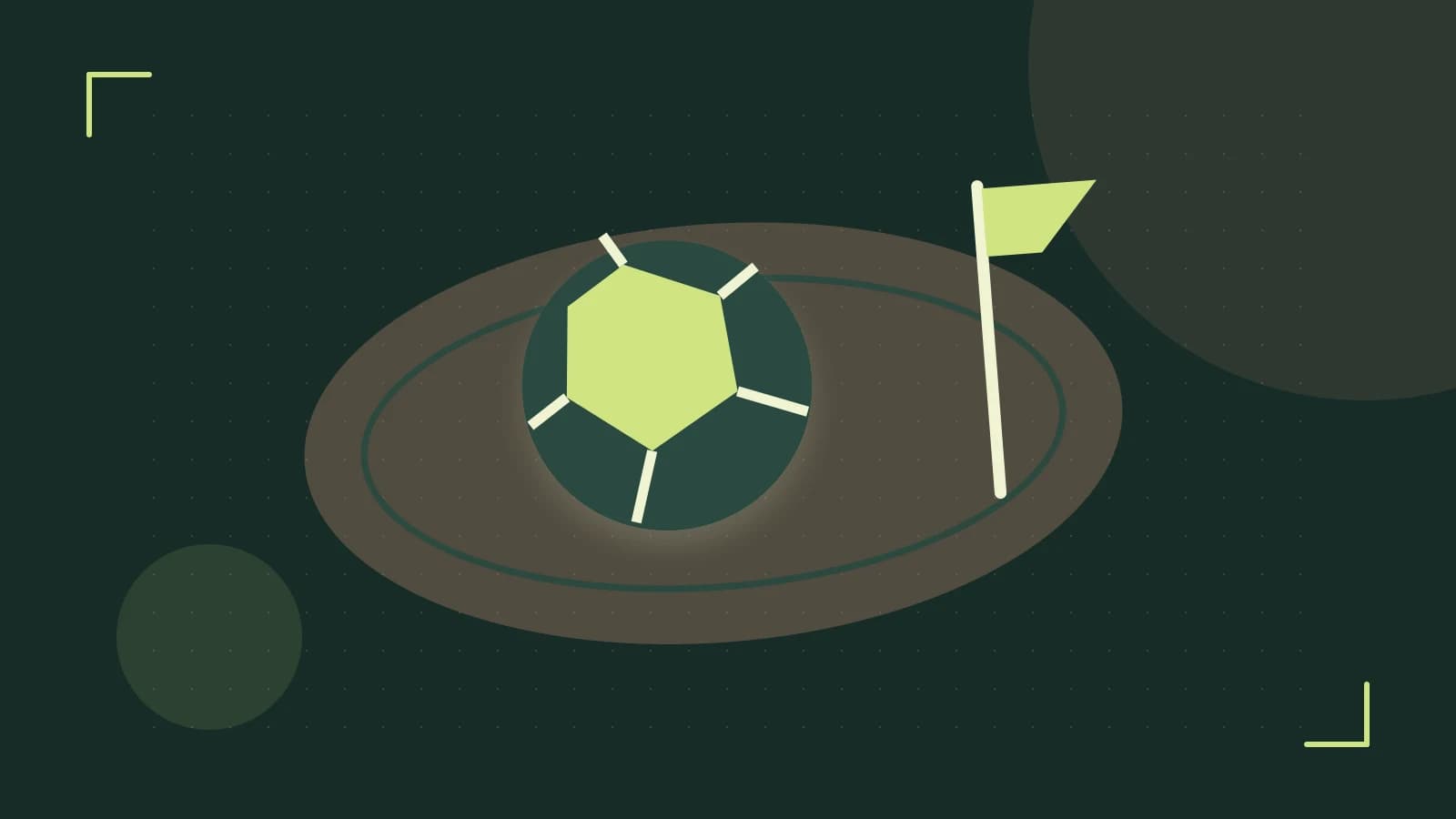 Editorial illustration of a stylized sports ball, stadium geometry and dynamic arcs