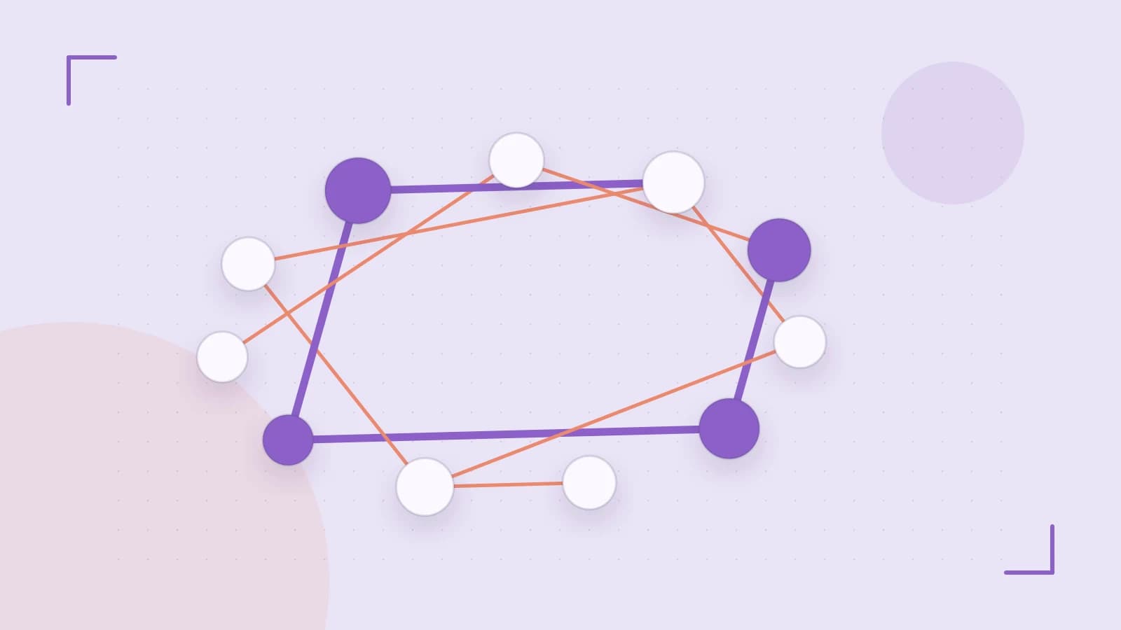 Editorial illustration of an algorithmic node graph with branching paths and a highlighted result