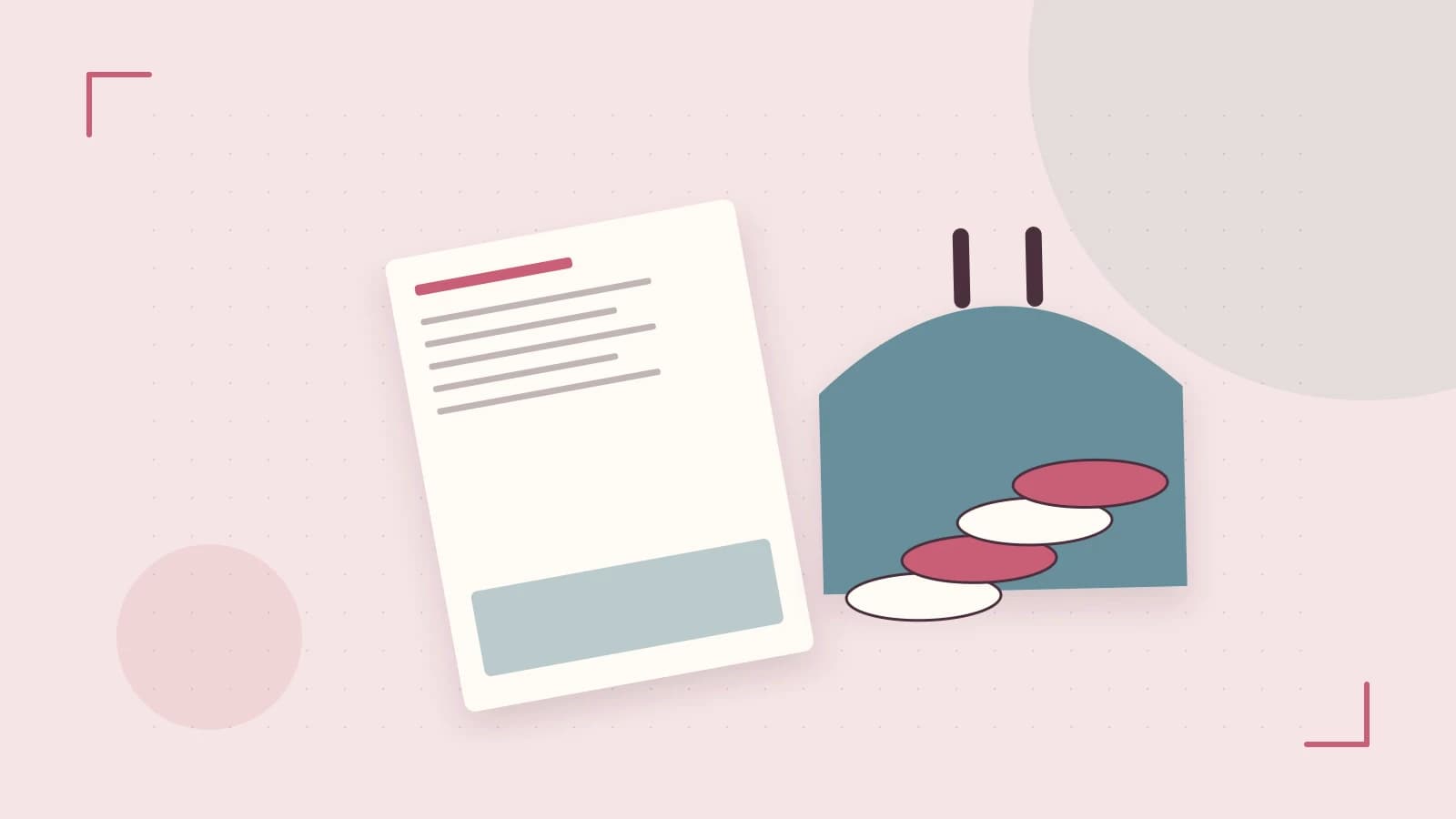 Editorial illustration of abstract coins, a payment card and a geometric financial chart without data labels
