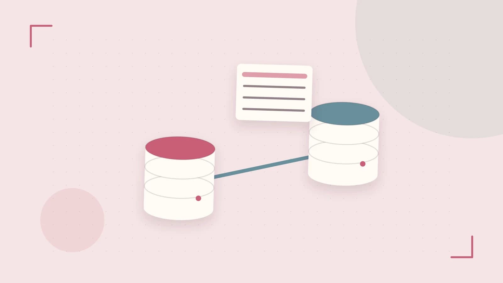 Editorial illustration of structured records, database cylinders and relationships between tables