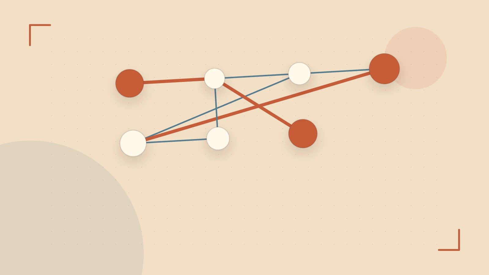 Editorial illustration of an algorithmic node graph with branching paths and a highlighted result
