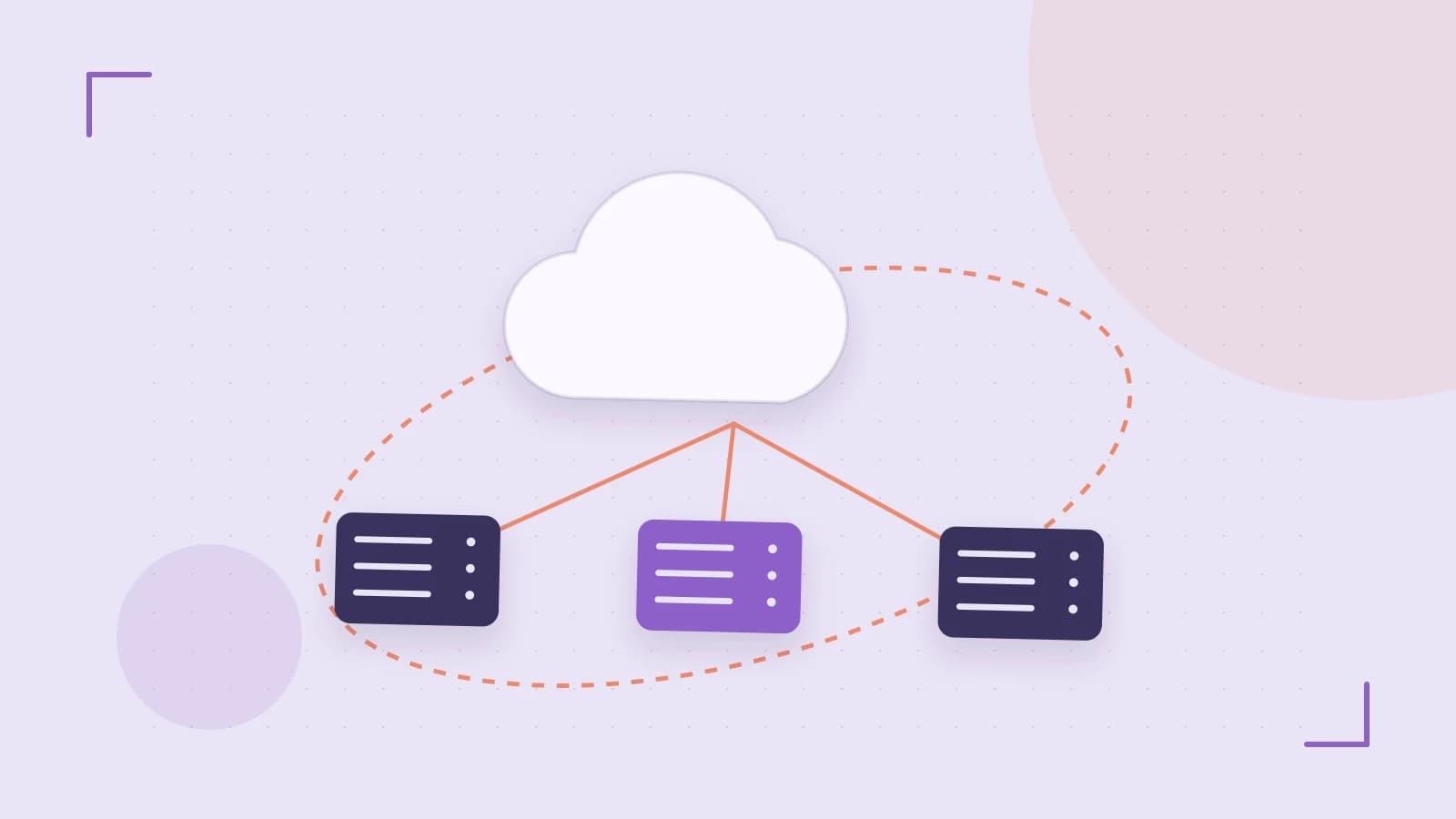 Editorial illustration of cloud infrastructure, connected server racks and an orbital service map