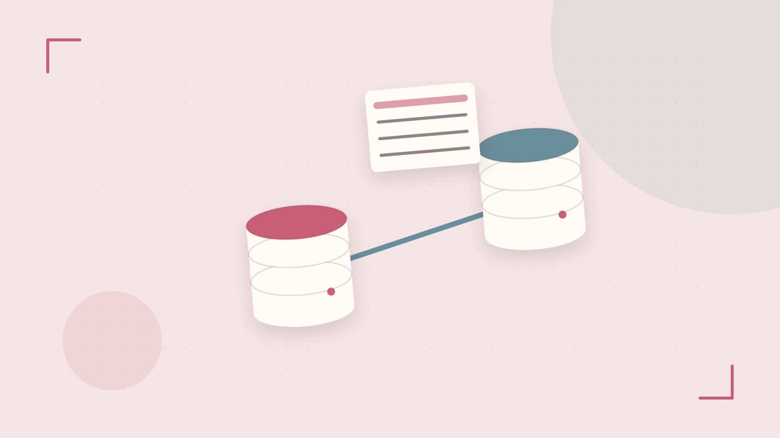 Editorial illustration of structured records, database cylinders and relationships between tables