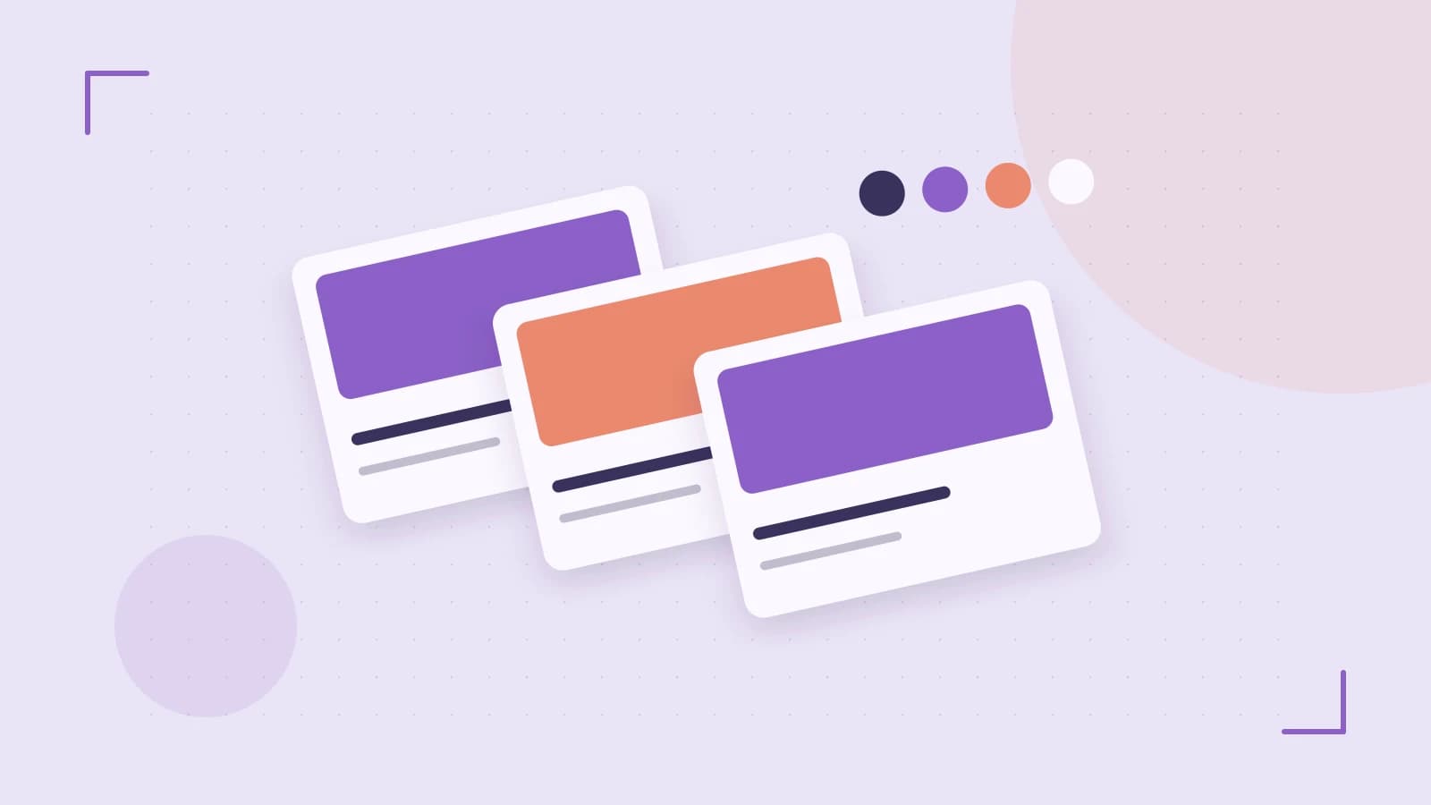 Editorial illustration of responsive browser layouts, overlapping design components and a color system