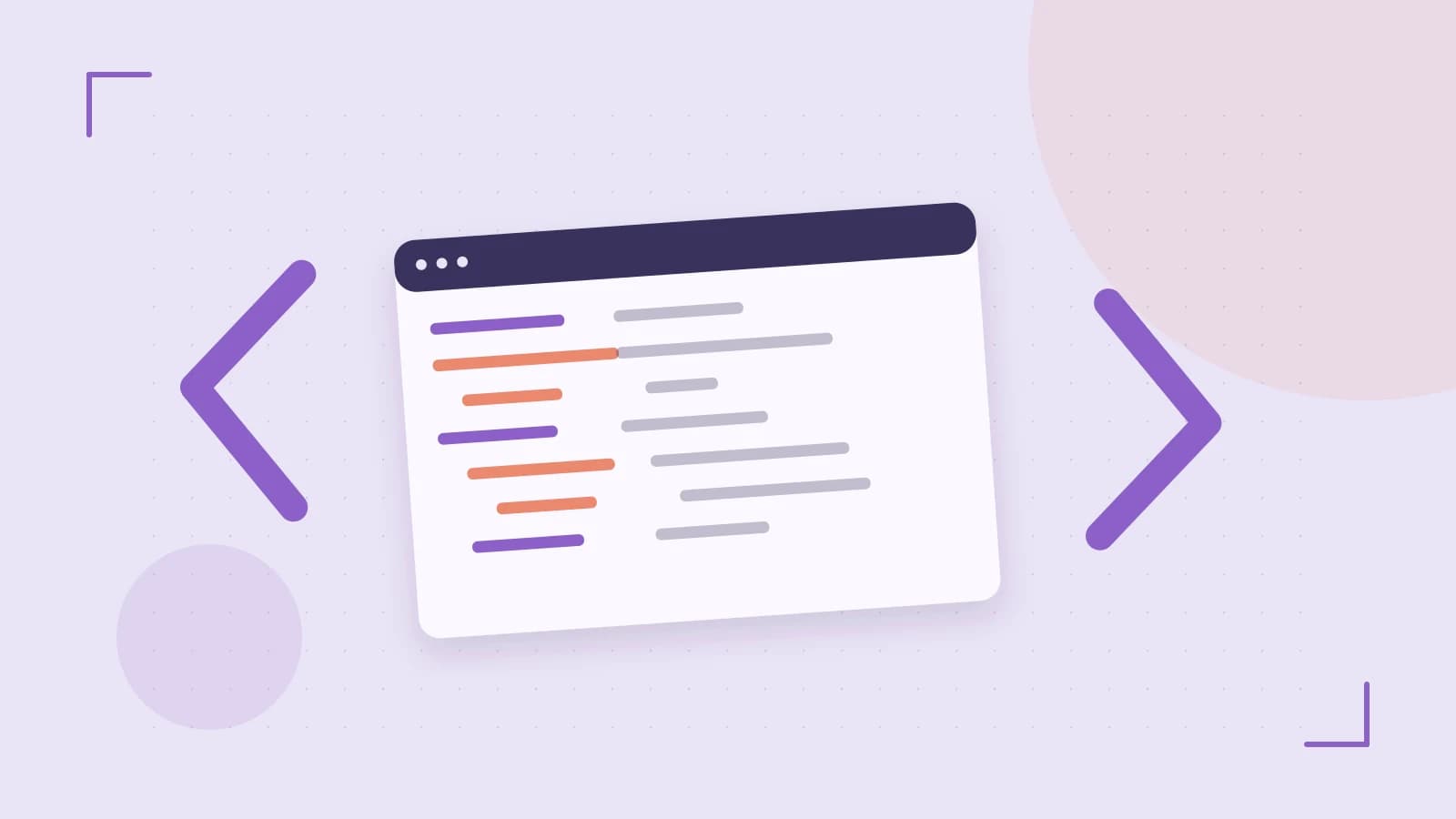 Editorial illustration of an abstract code editor, syntax blocks and oversized programming brackets