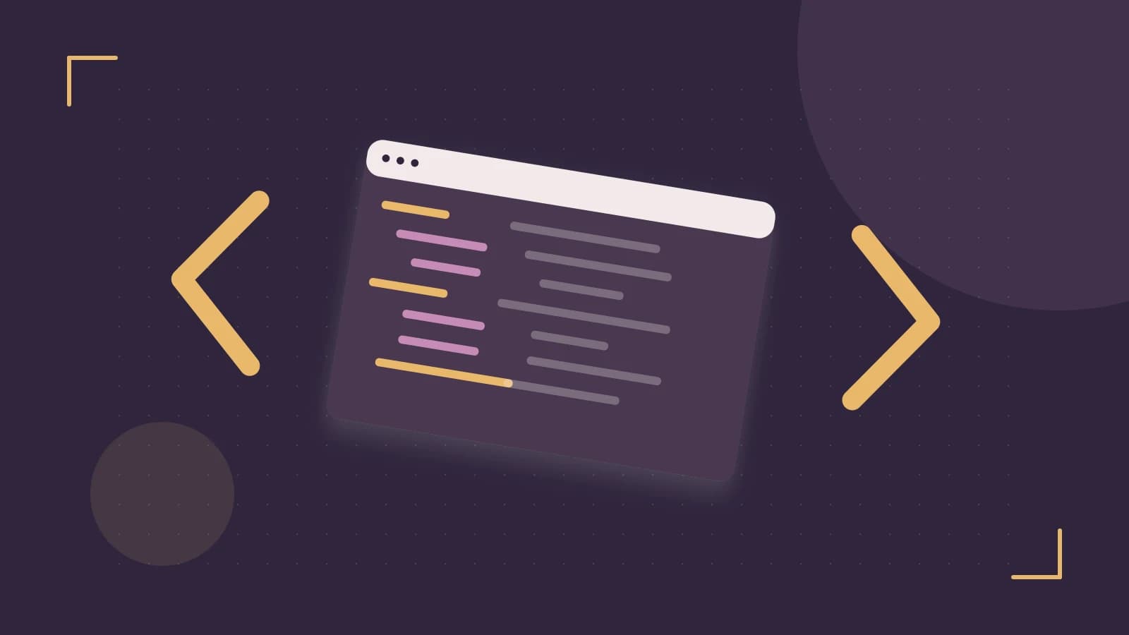 Editorial illustration of an abstract code editor, syntax blocks and oversized programming brackets