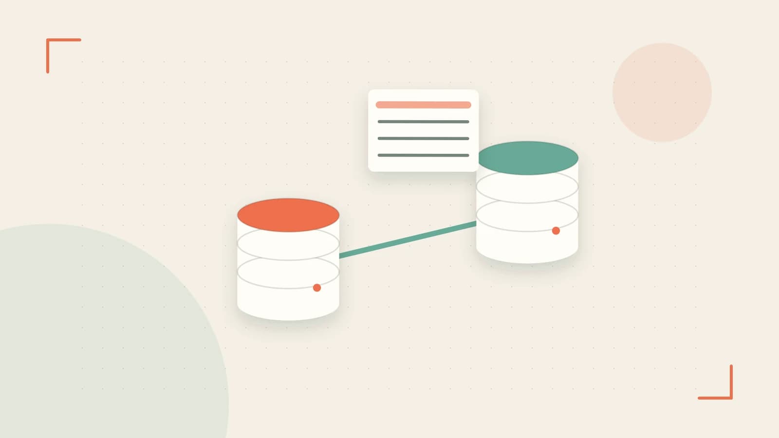 Editorial illustration of structured records, database cylinders and relationships between tables