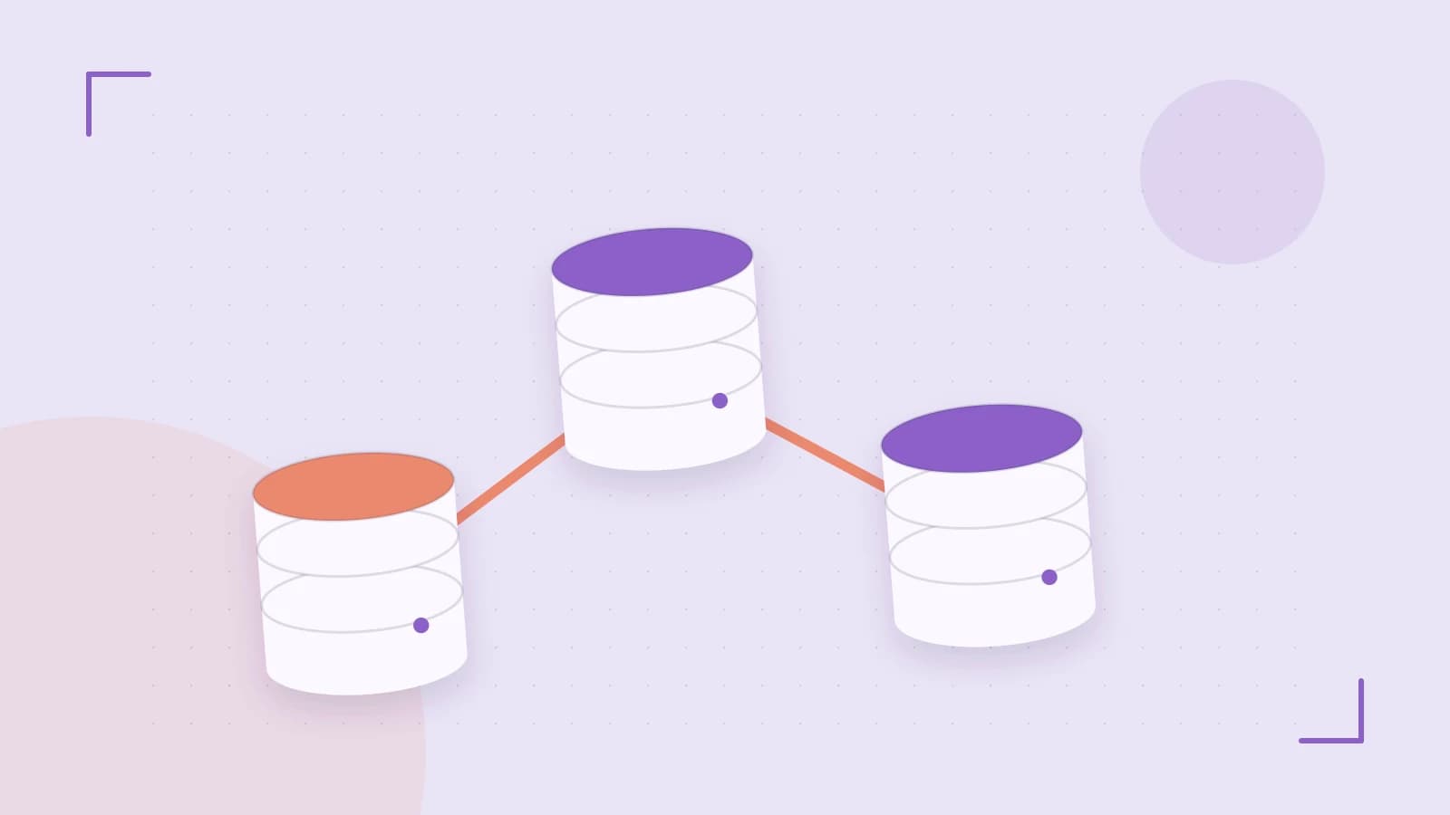 Editorial illustration of structured records, database cylinders and relationships between tables