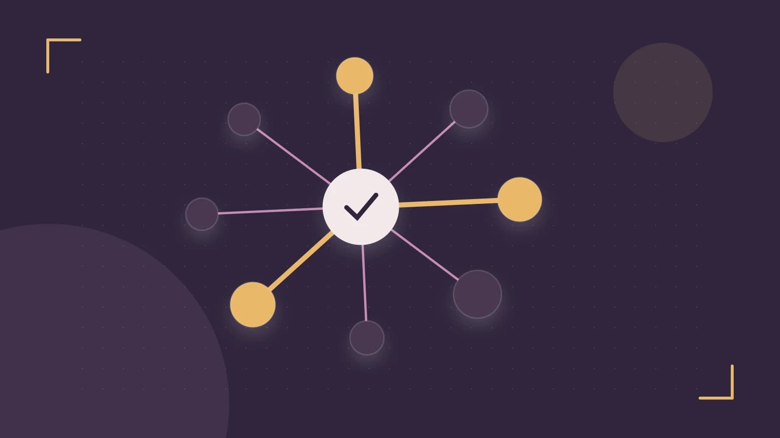 Editorial illustration of an algorithmic node graph with branching paths and a highlighted result