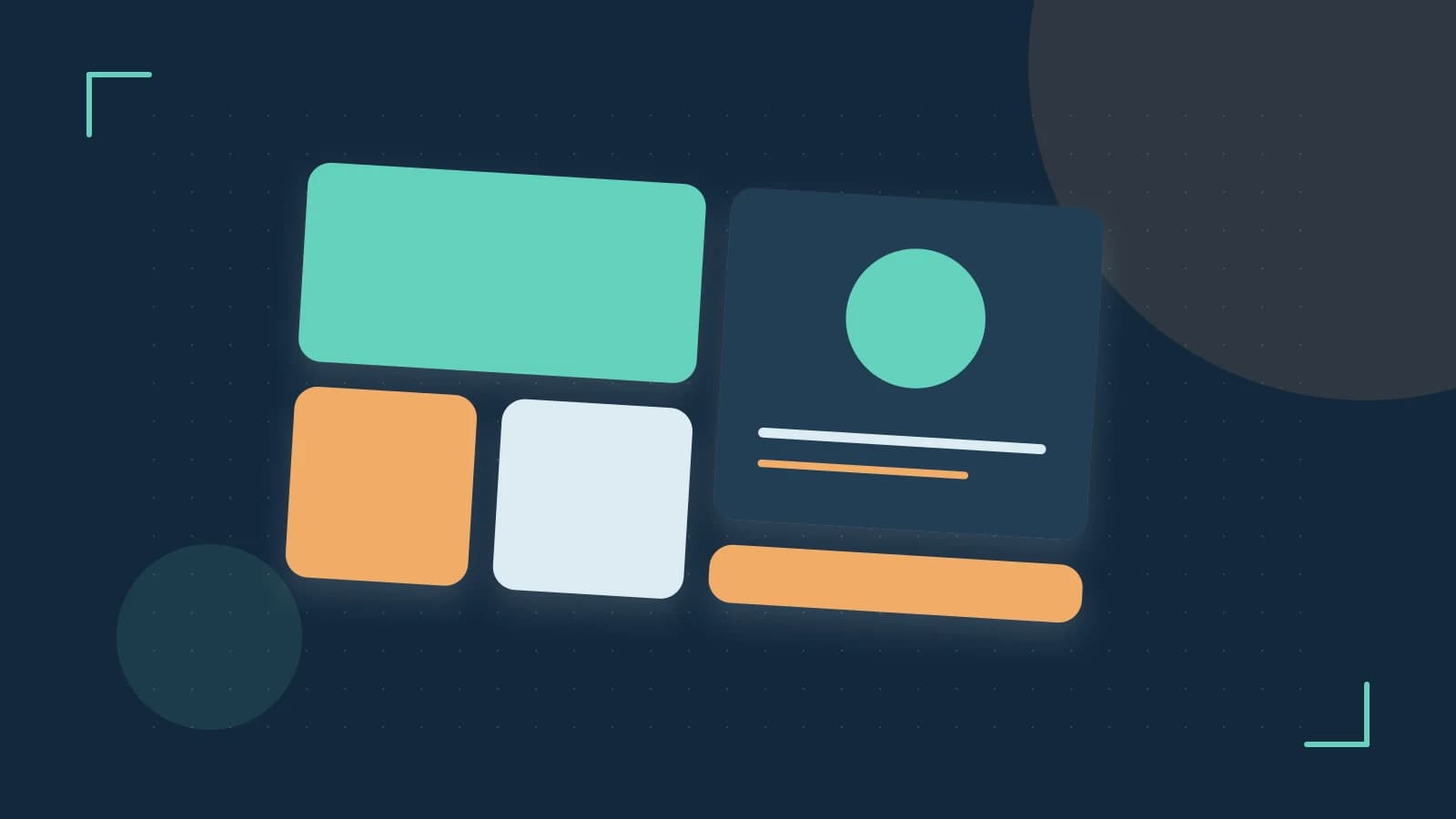 Editorial illustration of responsive browser layouts, overlapping design components and a color system