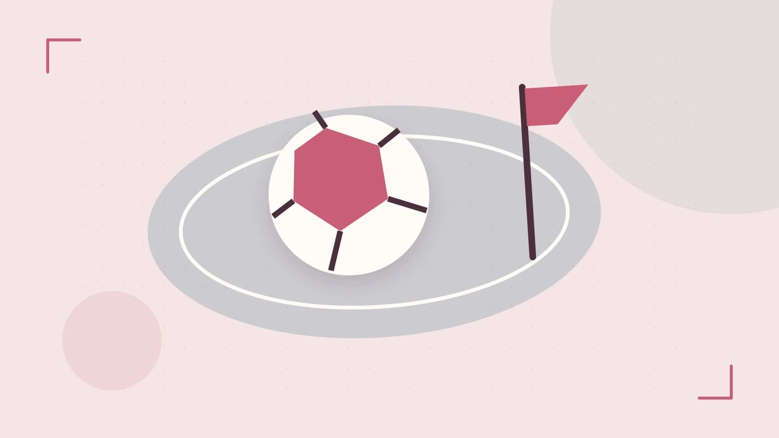 Editorial illustration of a stylized sports ball, stadium geometry and dynamic arcs