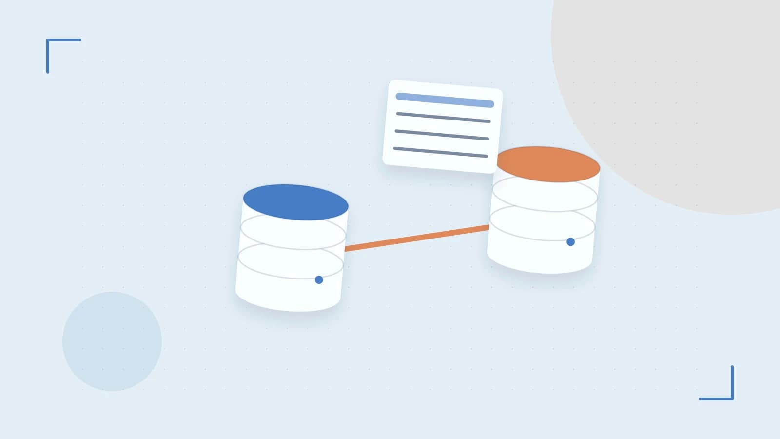 Editorial illustration of structured records, database cylinders and relationships between tables