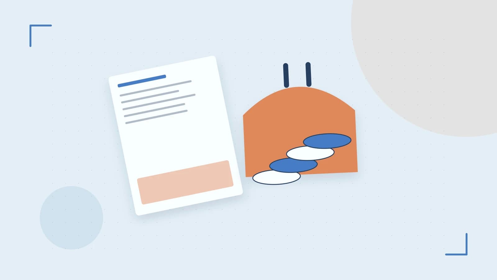 Editorial illustration of abstract coins, a payment card and a geometric financial chart without data labels