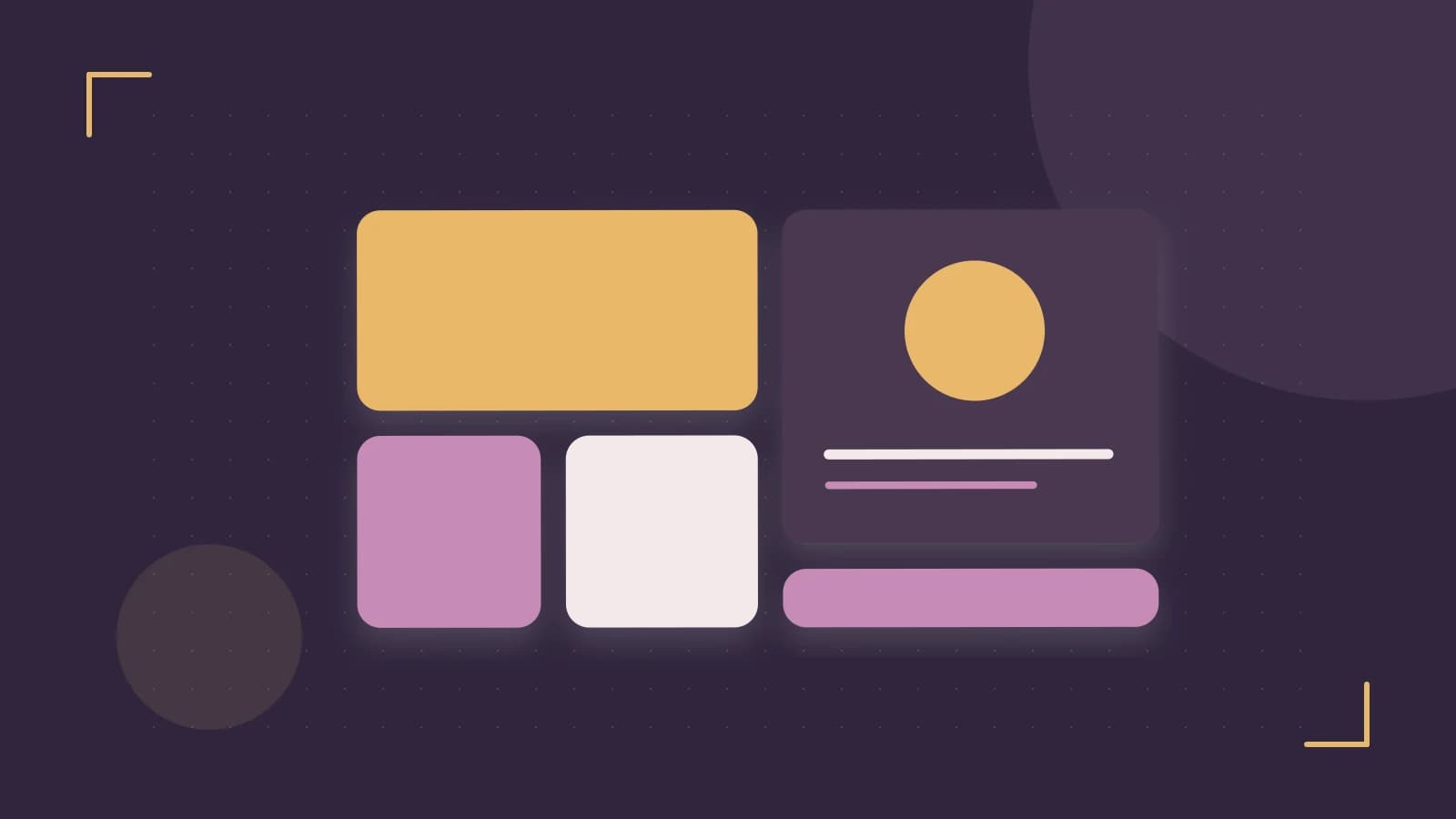 Editorial illustration of responsive browser layouts, overlapping design components and a color system