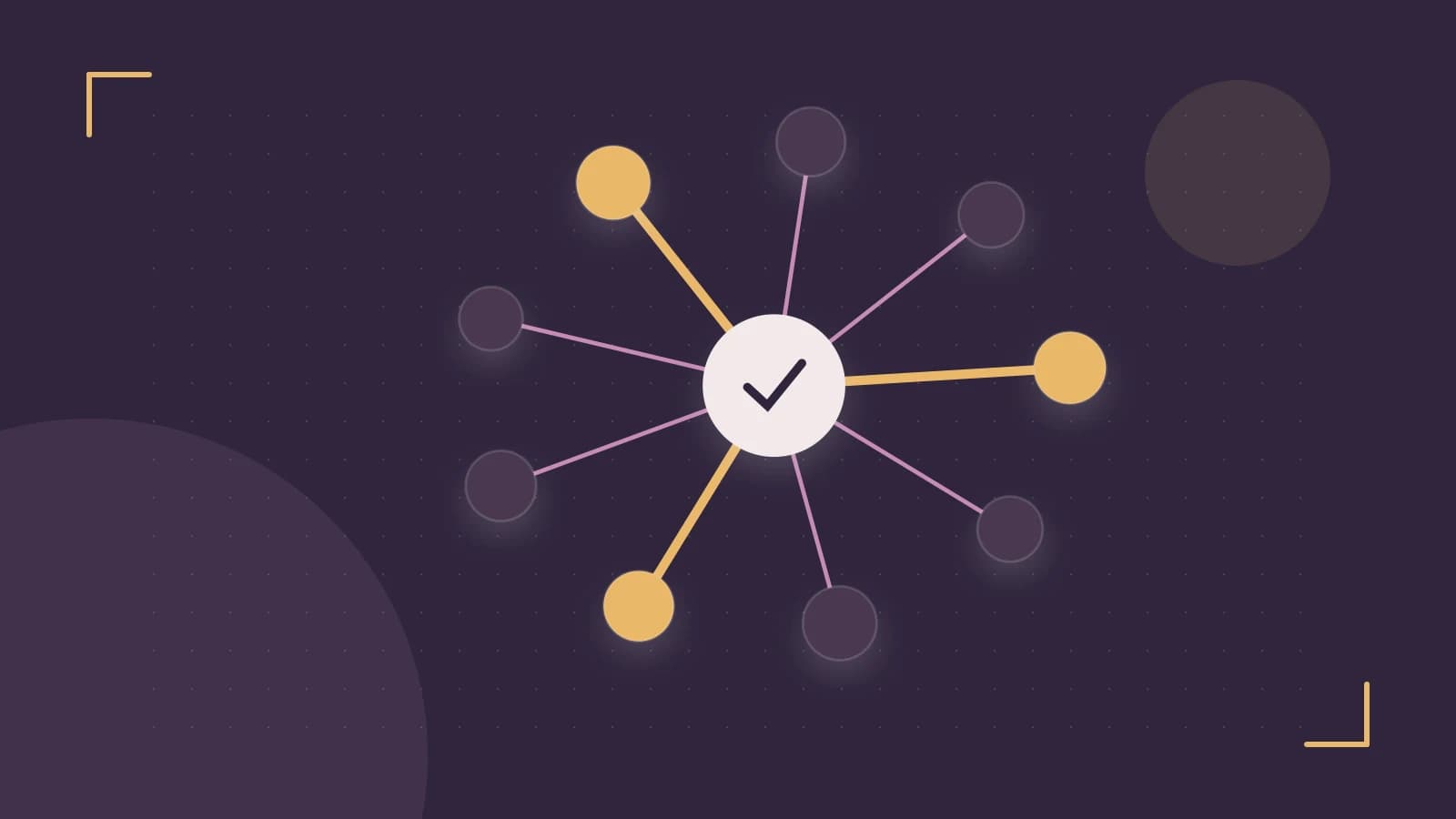 Editorial illustration of an algorithmic node graph with branching paths and a highlighted result