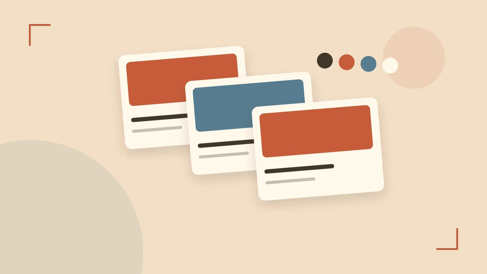 Editorial illustration of responsive browser layouts, overlapping design components and a color system