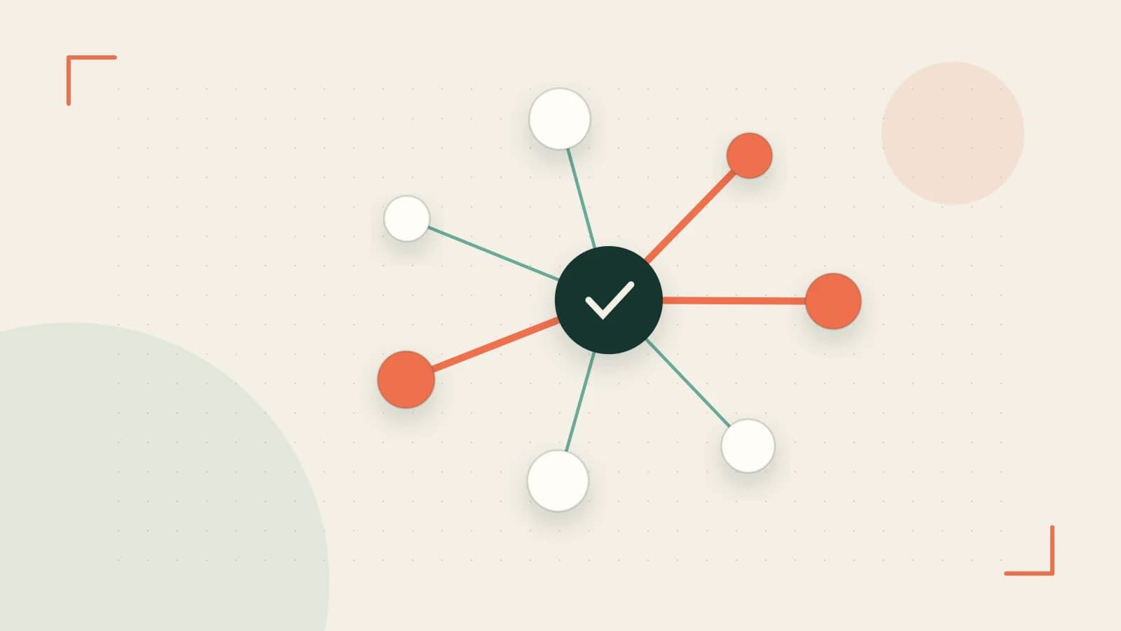 Editorial illustration of an algorithmic node graph with branching paths and a highlighted result