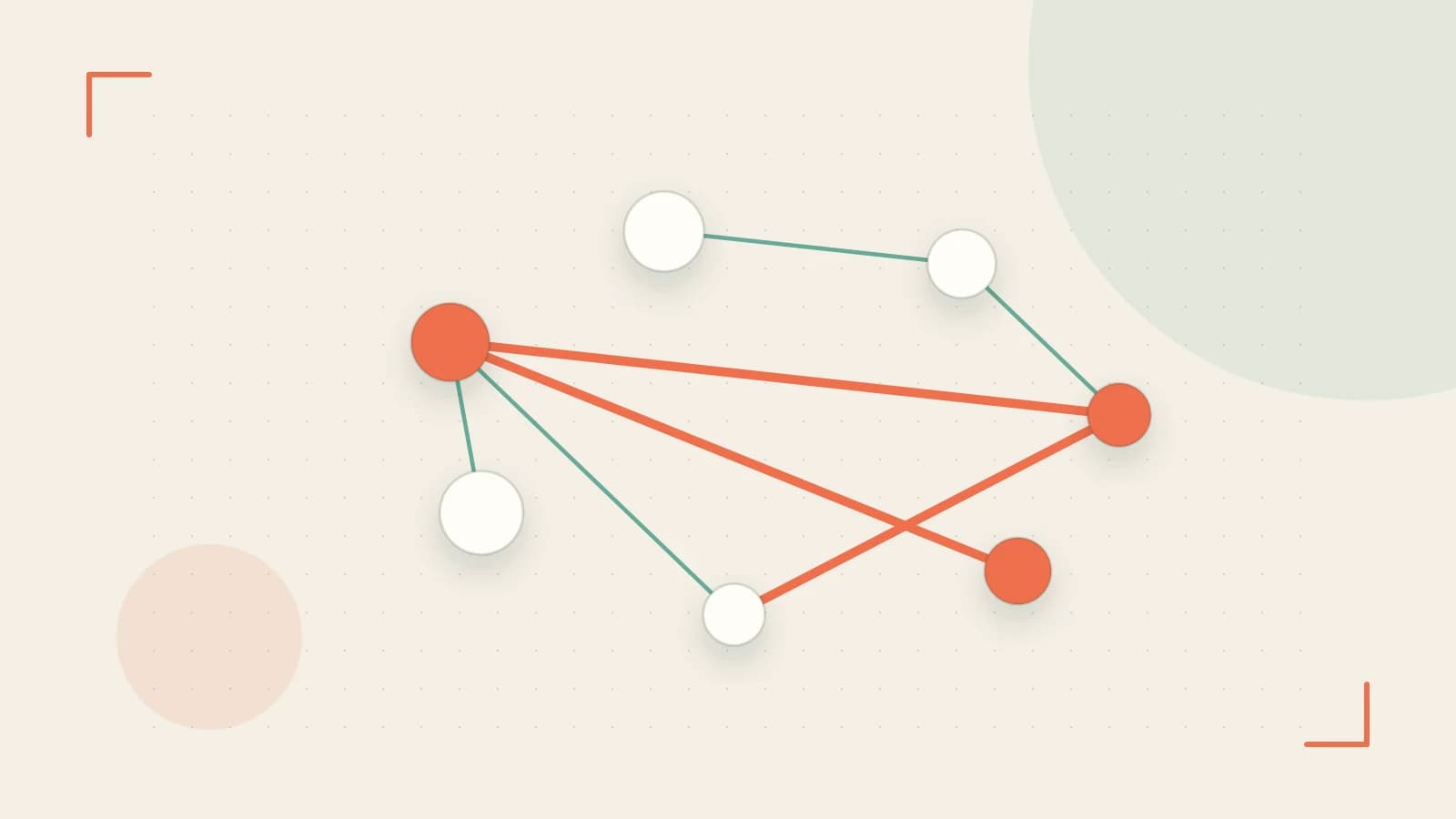 Editorial illustration of an algorithmic node graph with branching paths and a highlighted result