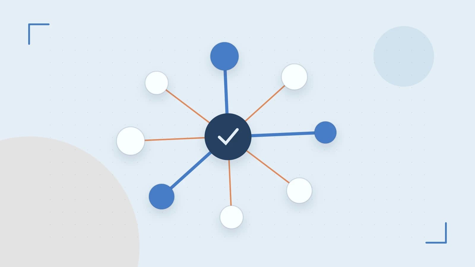 Editorial illustration of an algorithmic node graph with branching paths and a highlighted result