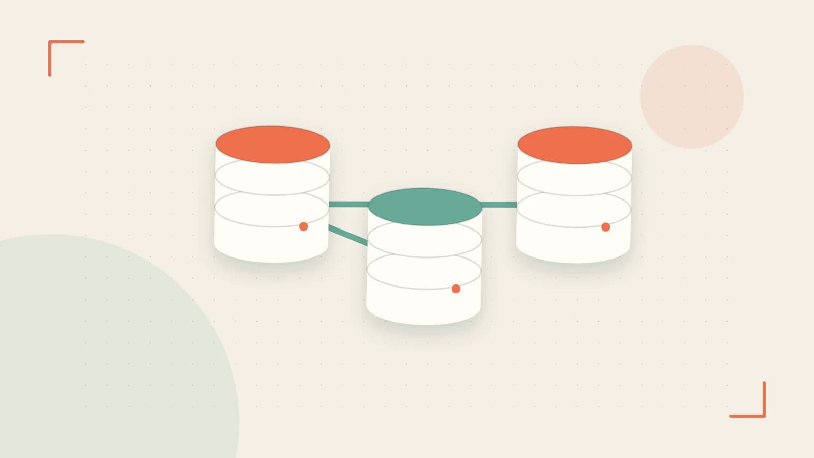 Editorial illustration of structured records, database cylinders and relationships between tables