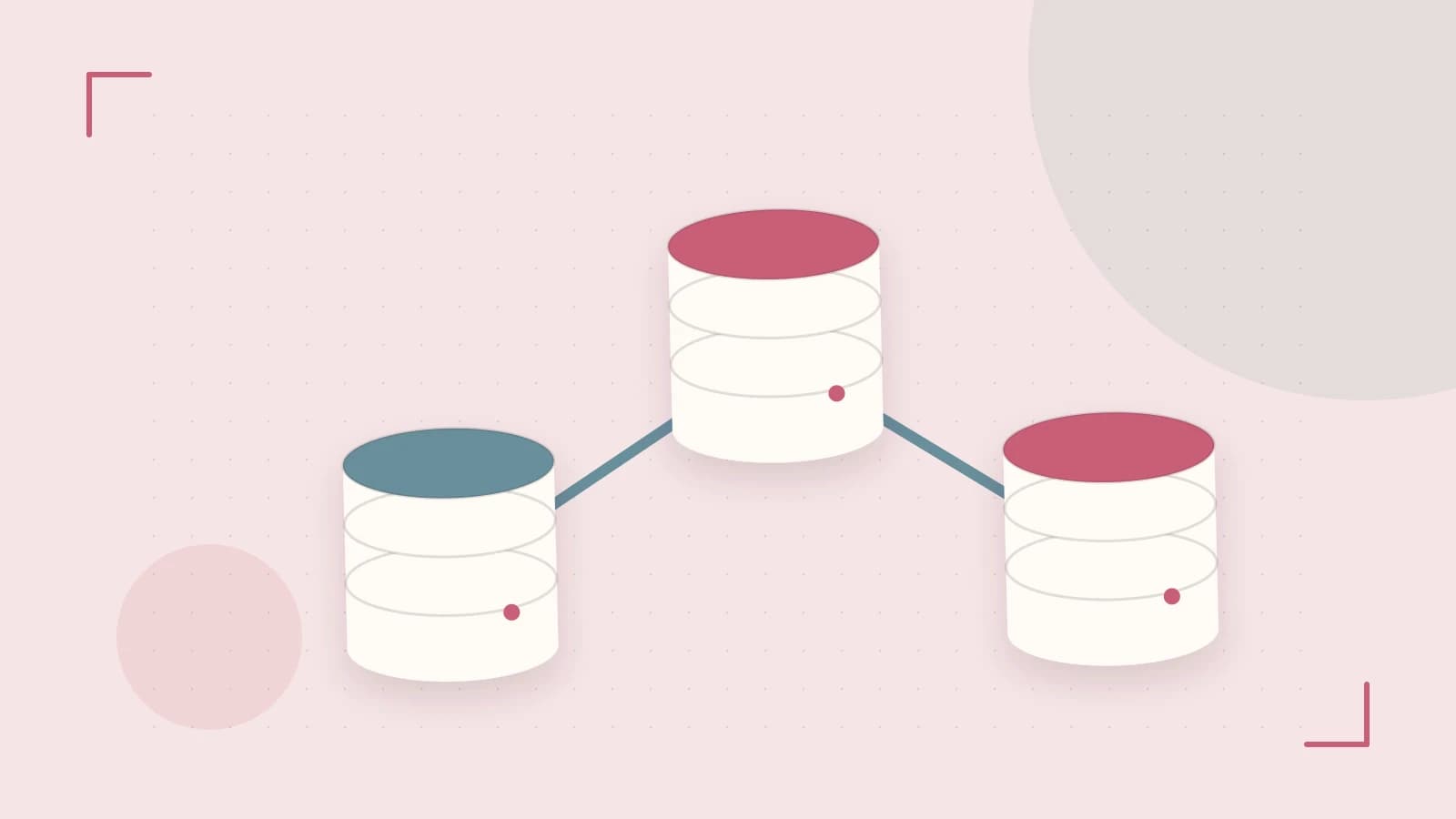 Editorial illustration of structured records, database cylinders and relationships between tables