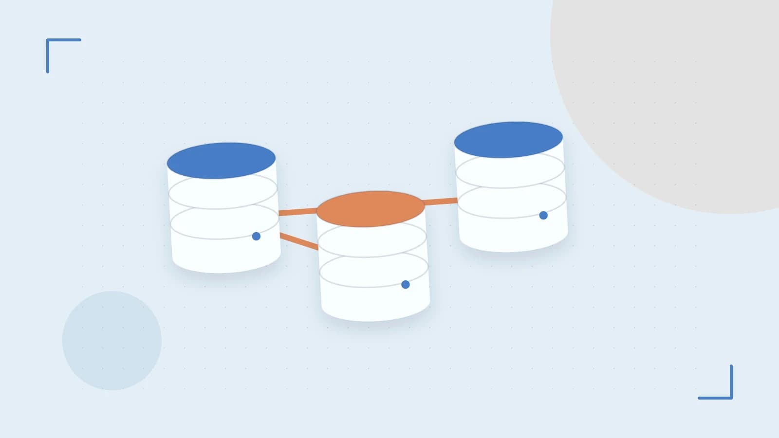 Editorial illustration of structured records, database cylinders and relationships between tables