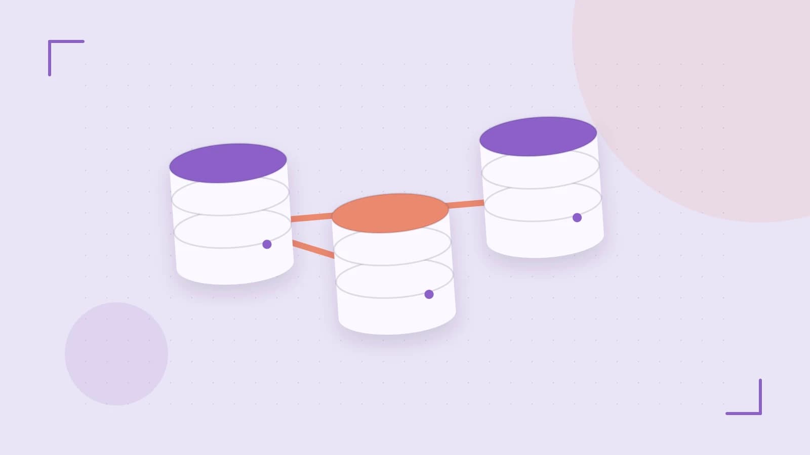 Editorial illustration of structured records, database cylinders and relationships between tables